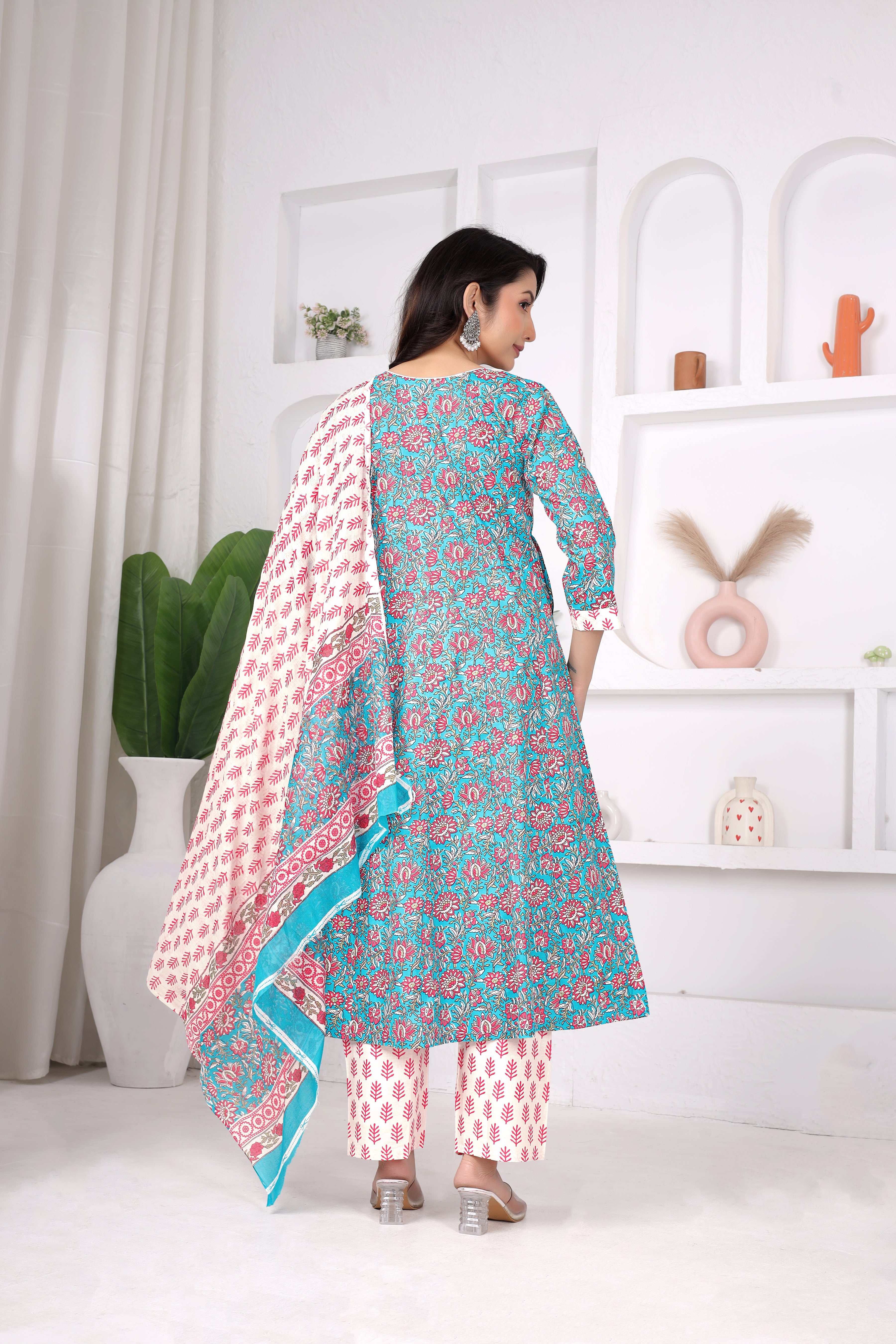 Blue Floral Anarkali Suit Set