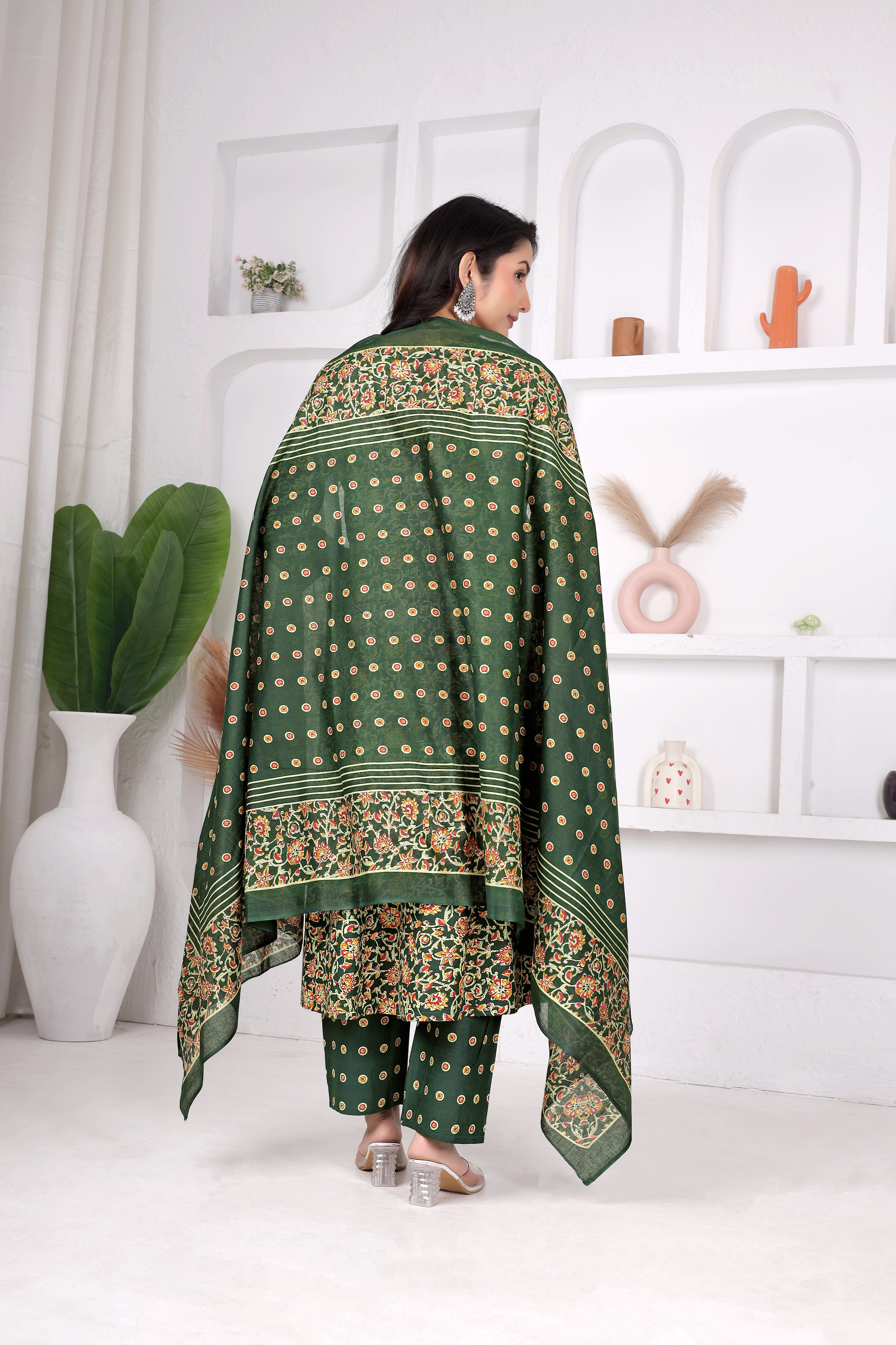 Green Floral Anarkali Suit Set