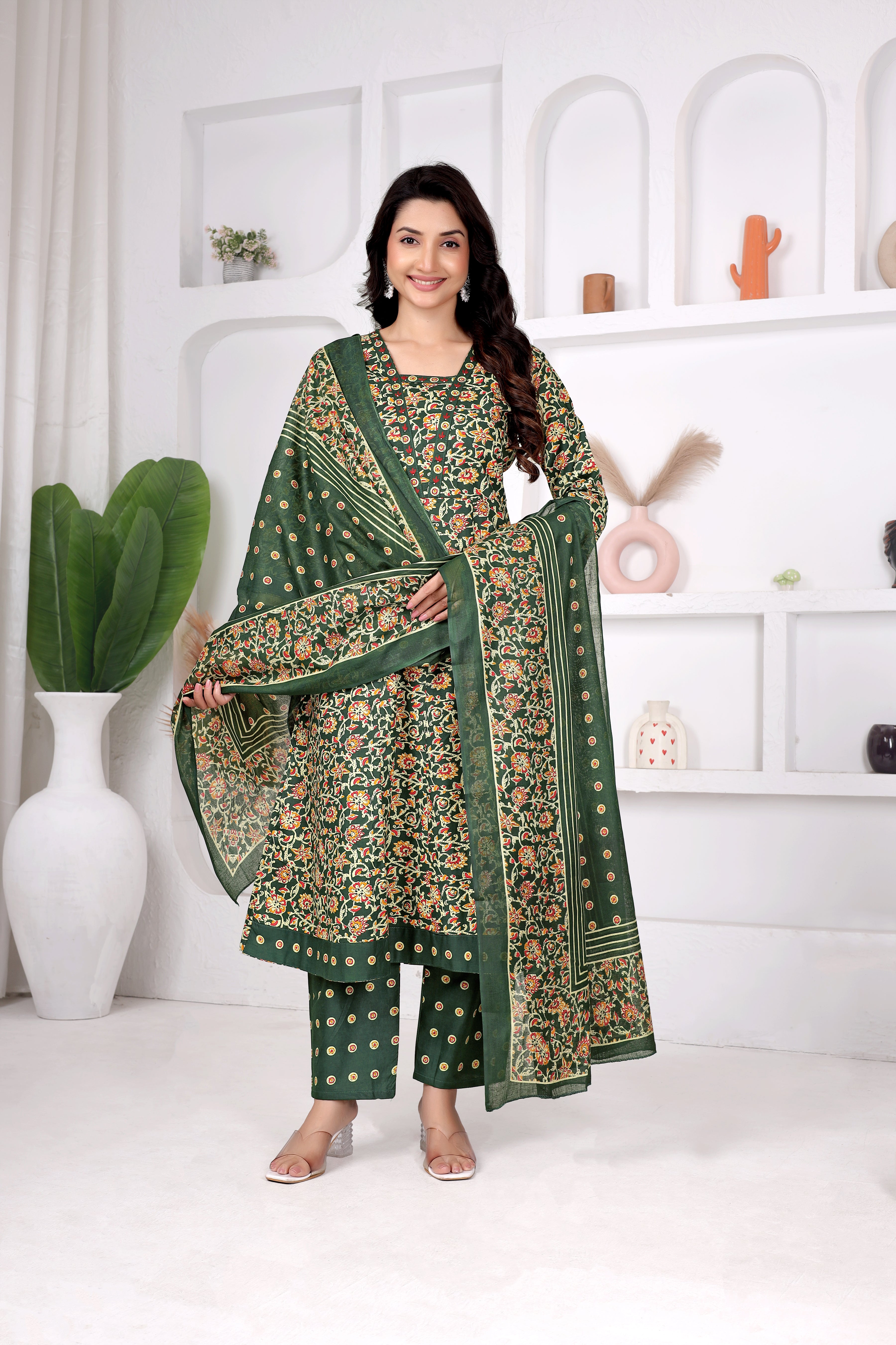 Green Floral Anarkali Suit Set