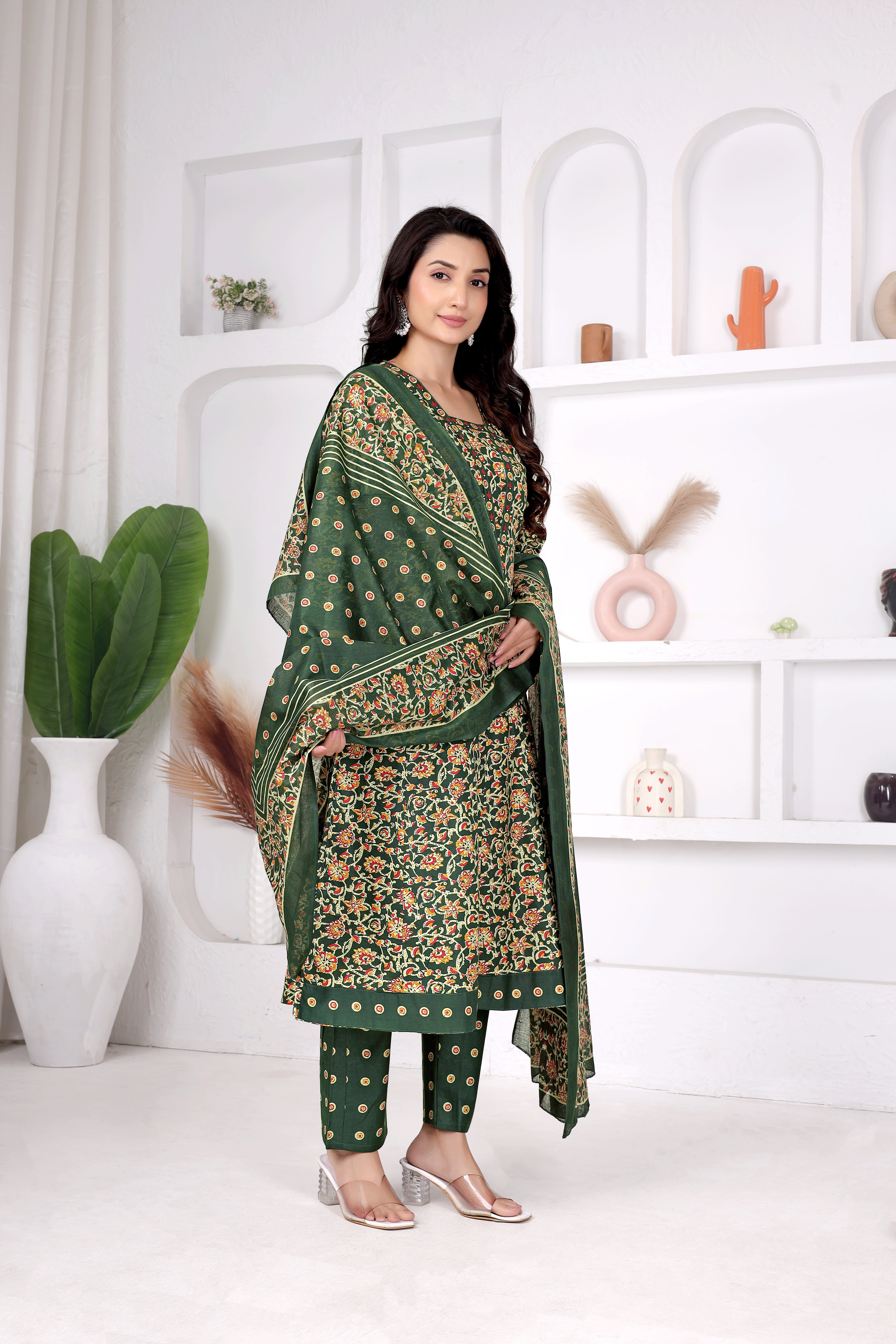 Green Floral Anarkali Suit Set