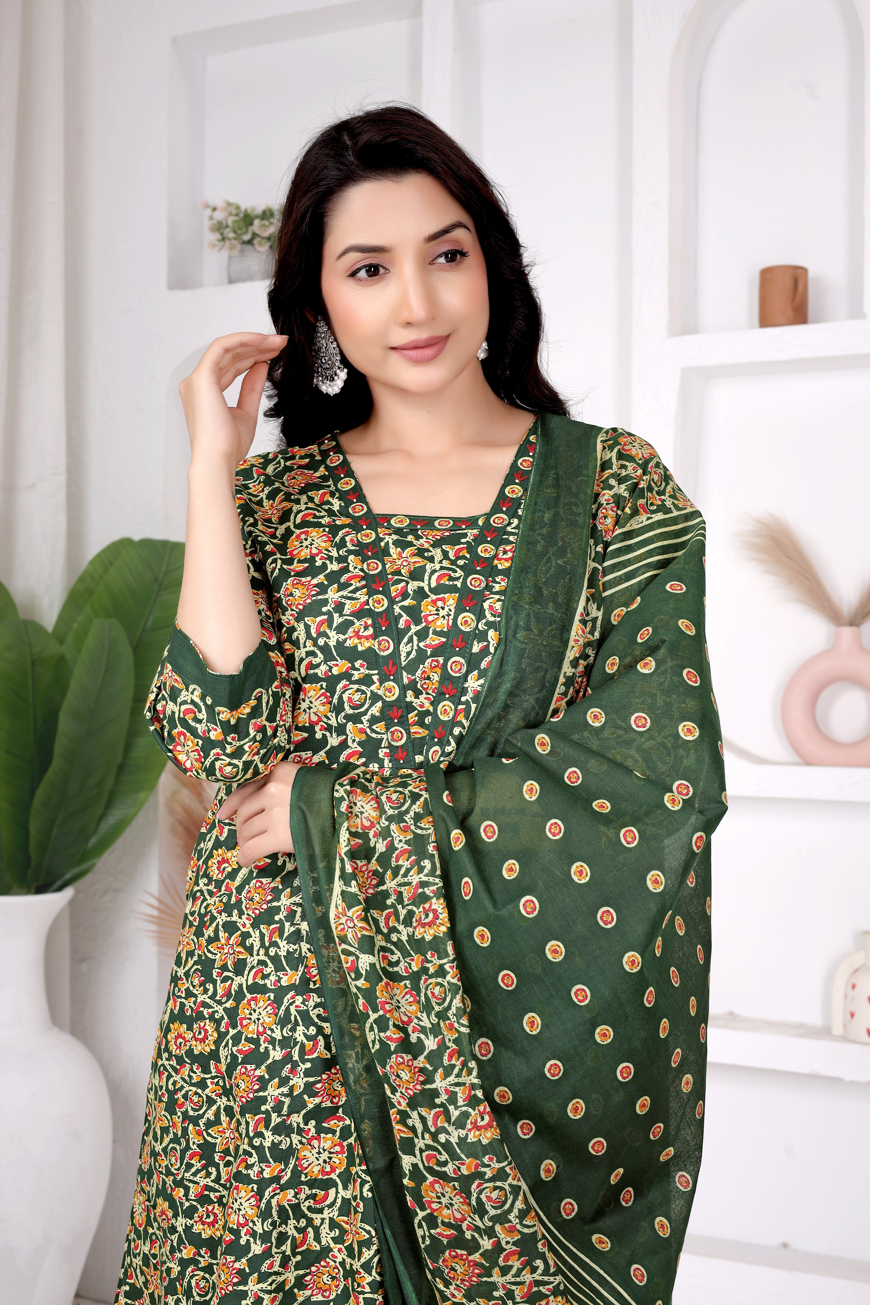 Green Floral Anarkali Suit Set