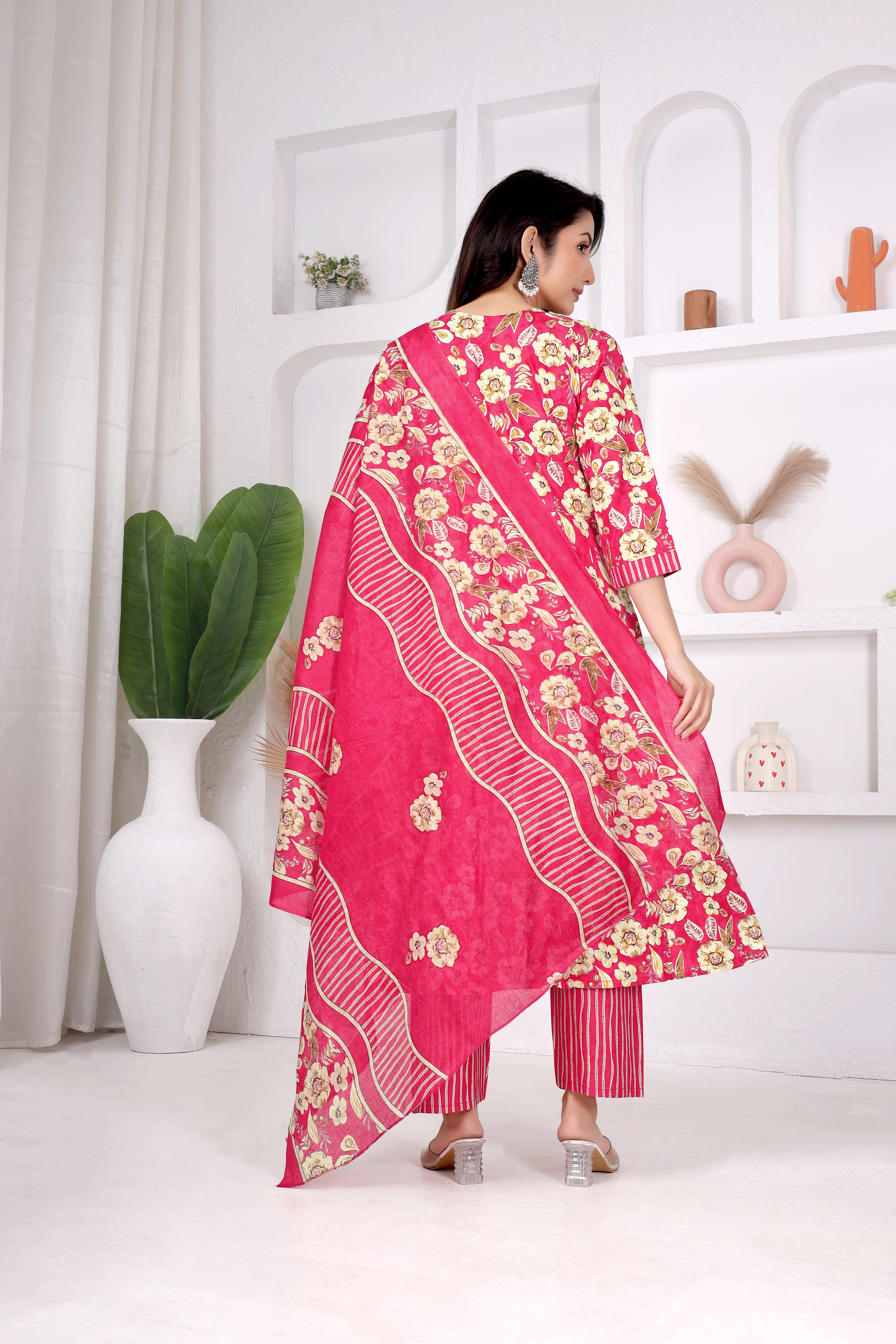 Pink Floral Anarkali Suit Set