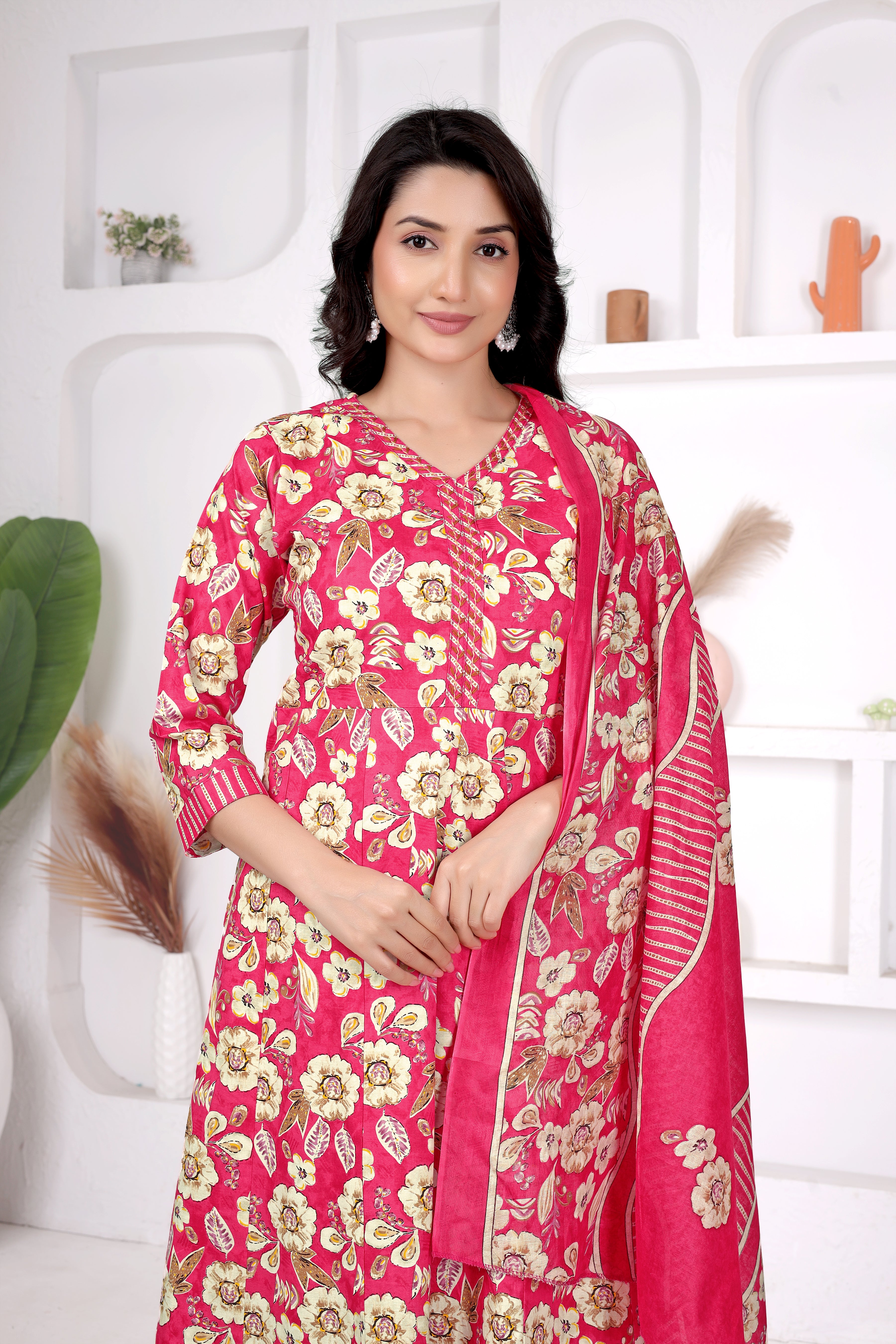 Pink Floral Anarkali Suit Set