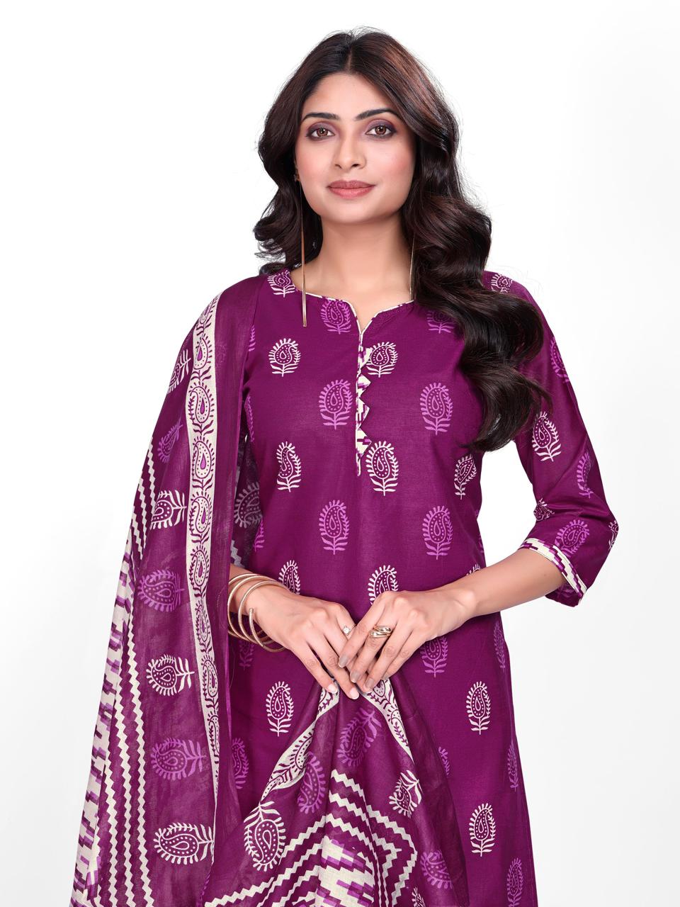 Plum Traditional Print Patiala Suit Set