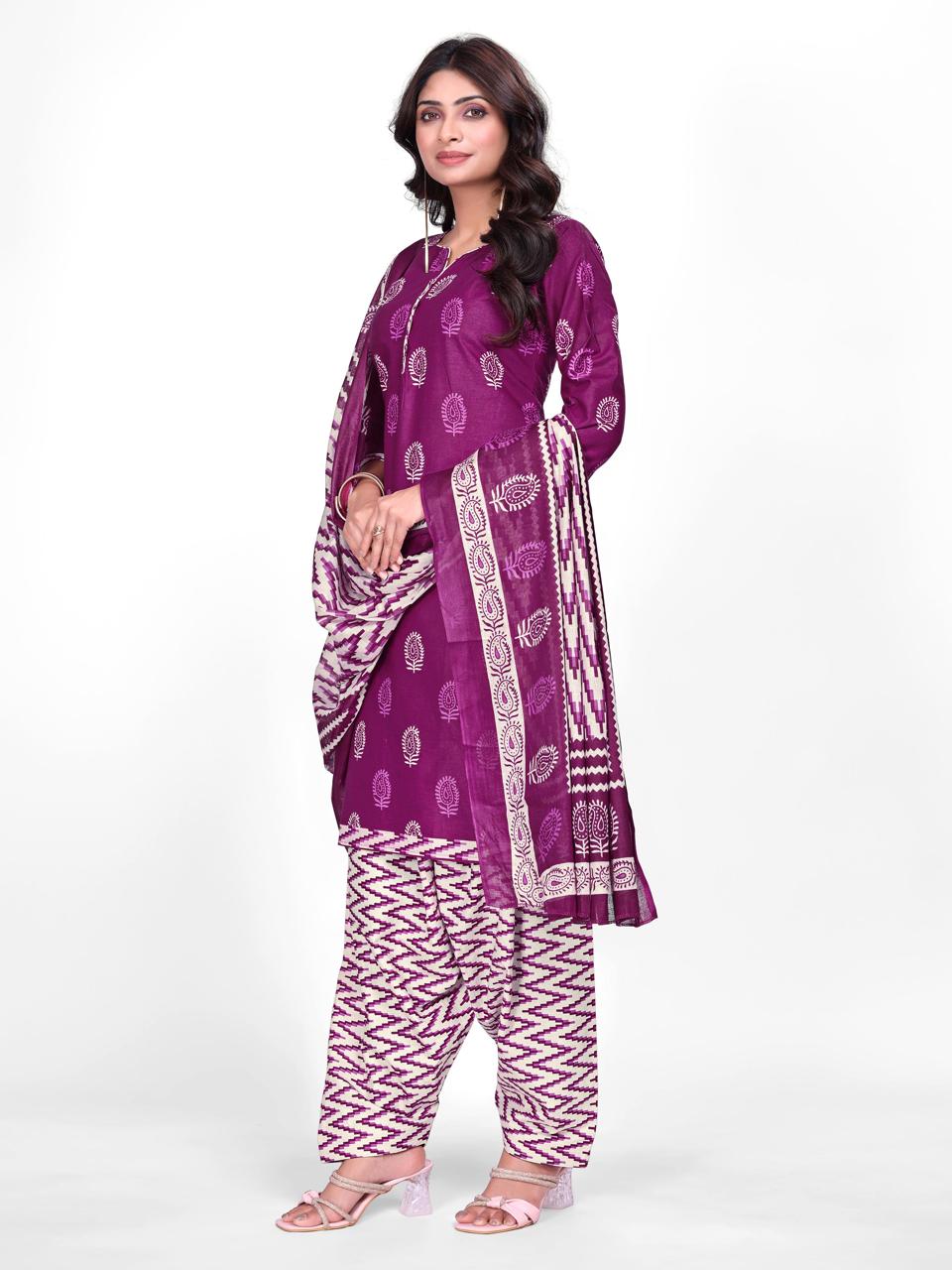 Plum Traditional Print Patiala Suit Set