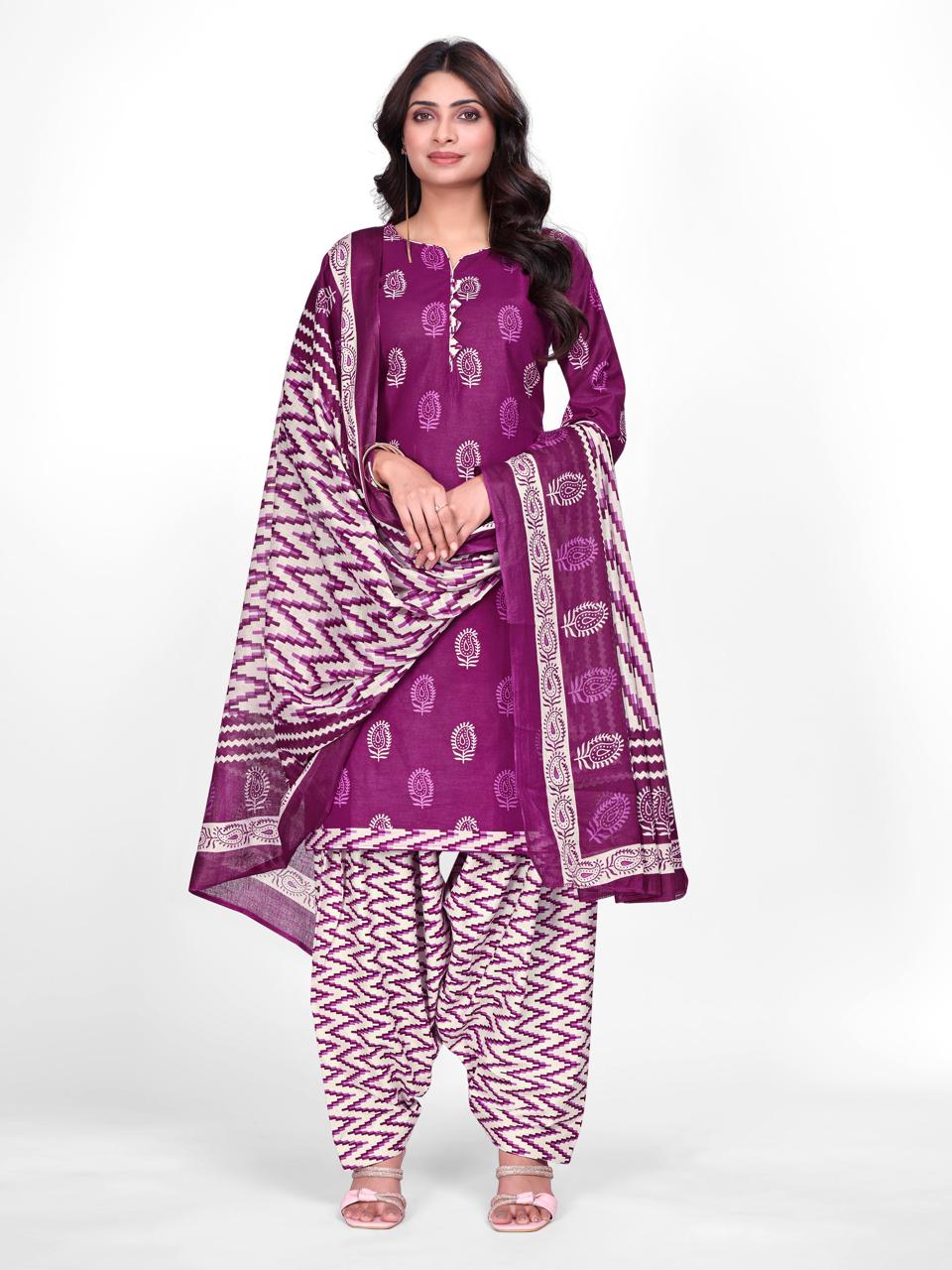 Plum Traditional Print Patiala Suit Set