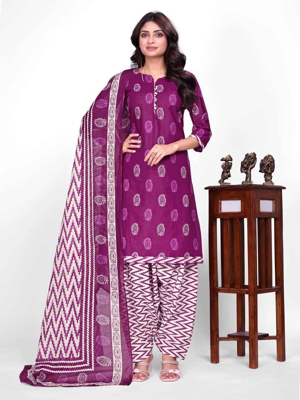 Plum Traditional Print Patiala Suit Set