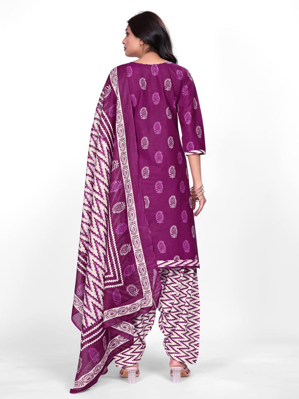 Plum Traditional Print Patiala Suit Set