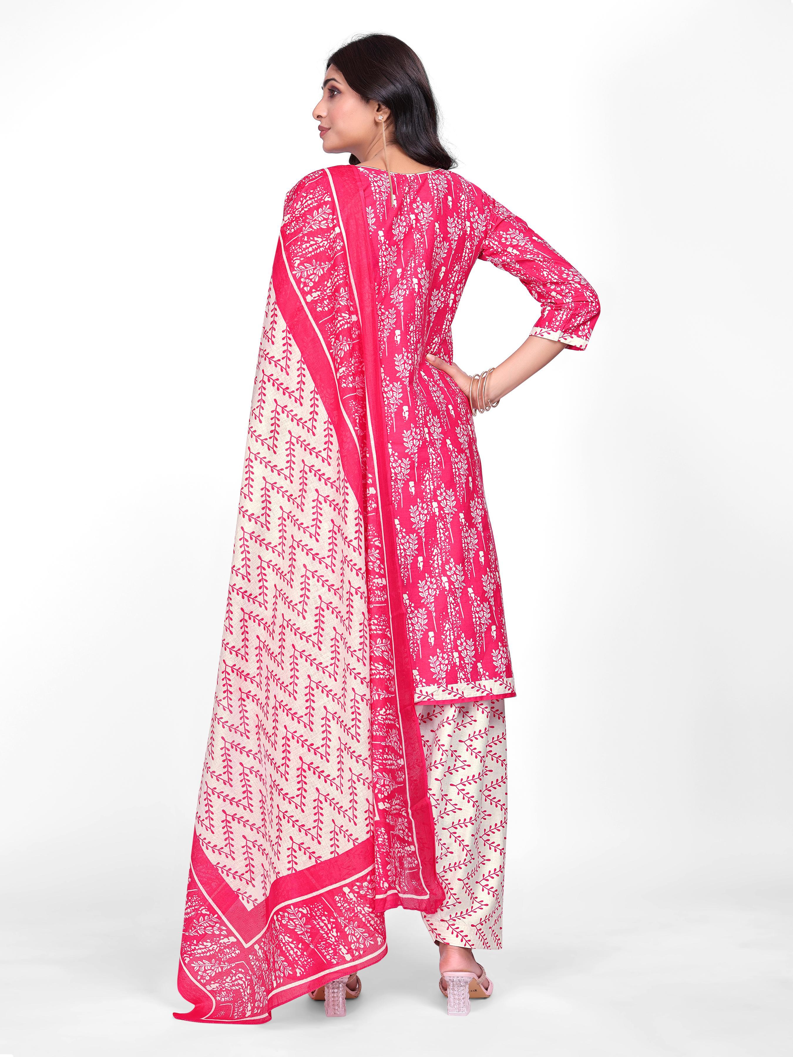 Pink & Cream Printed Patiala Suit Set