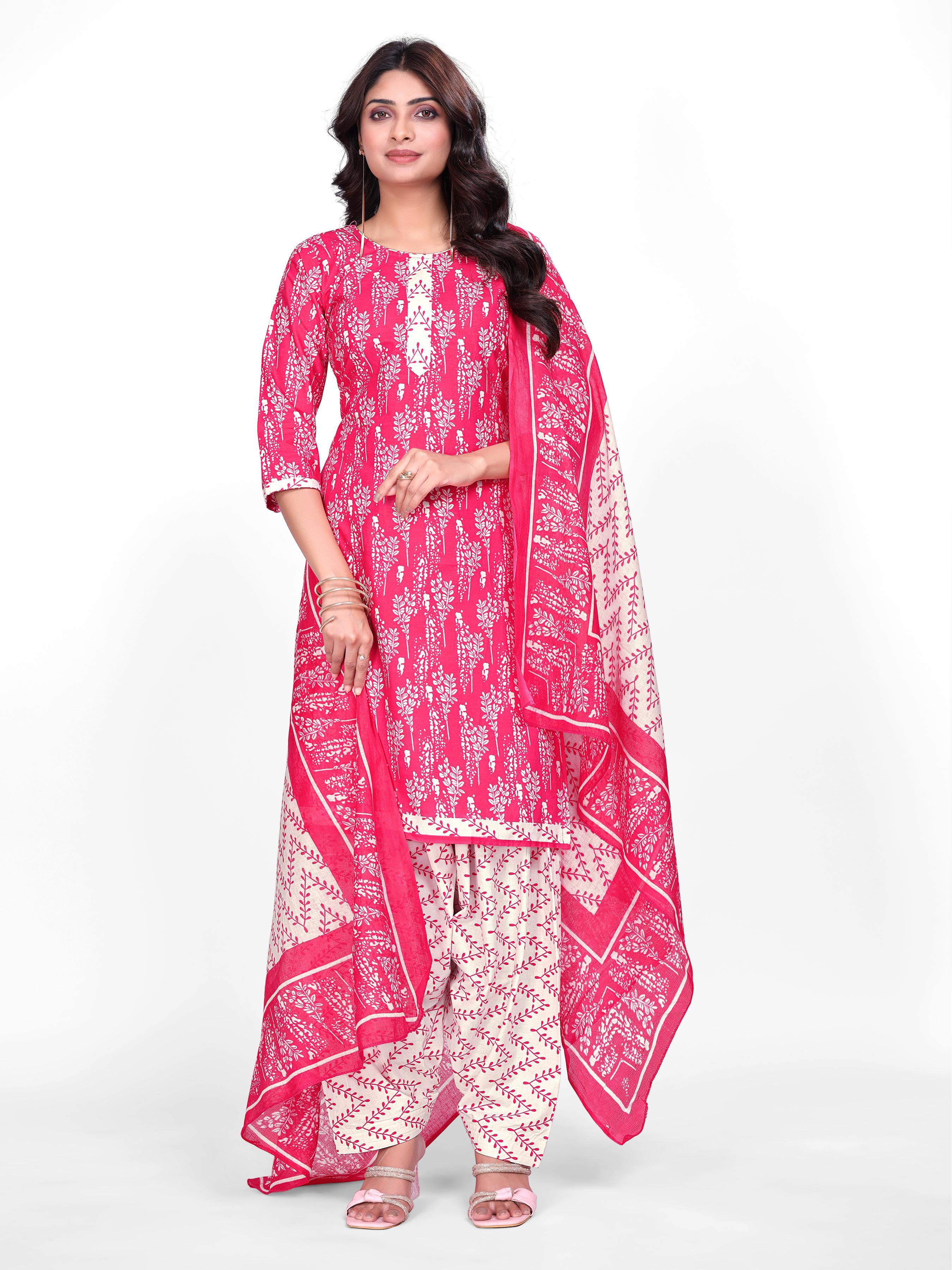 Pink & Cream Printed Patiala Suit Set