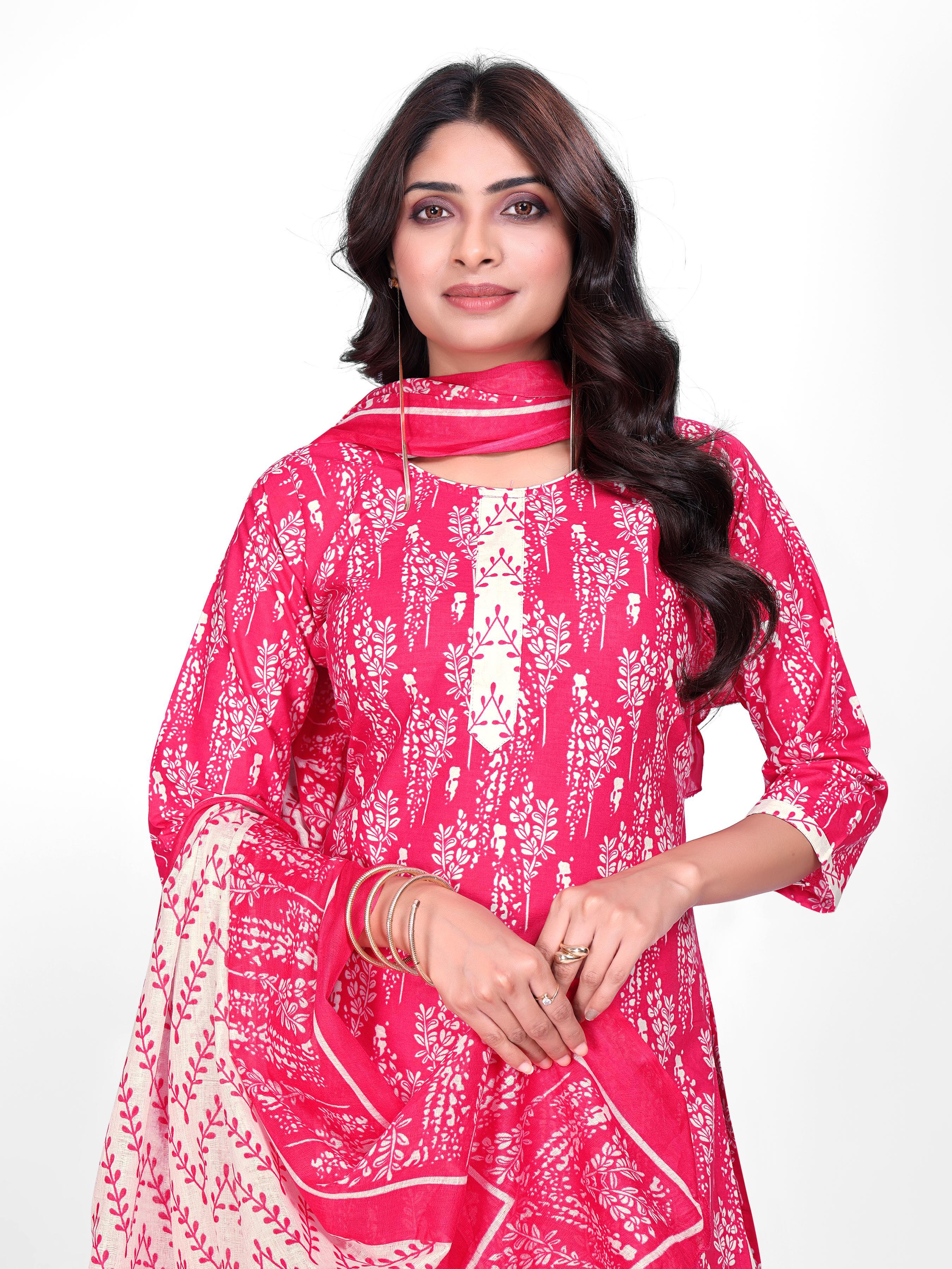 Pink & Cream Printed Patiala Suit Set