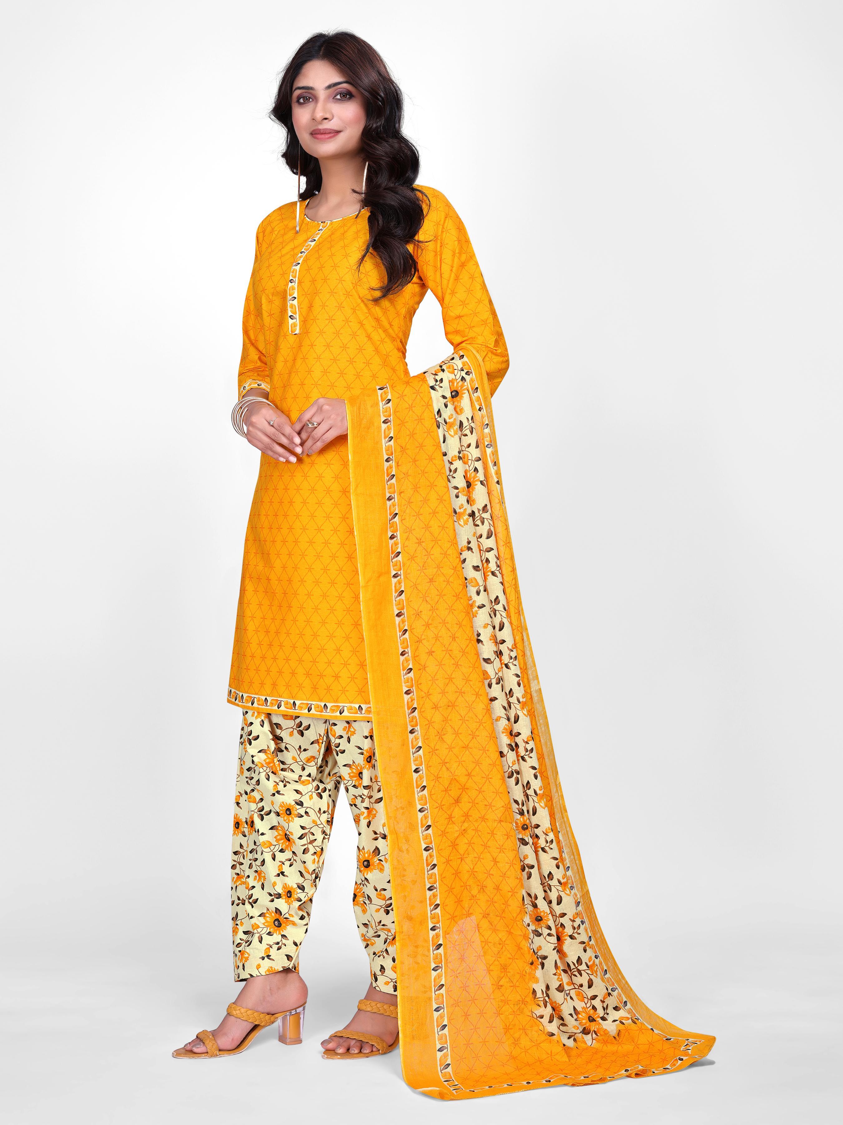 Mustard Yellow Printed Patiala Suit Set