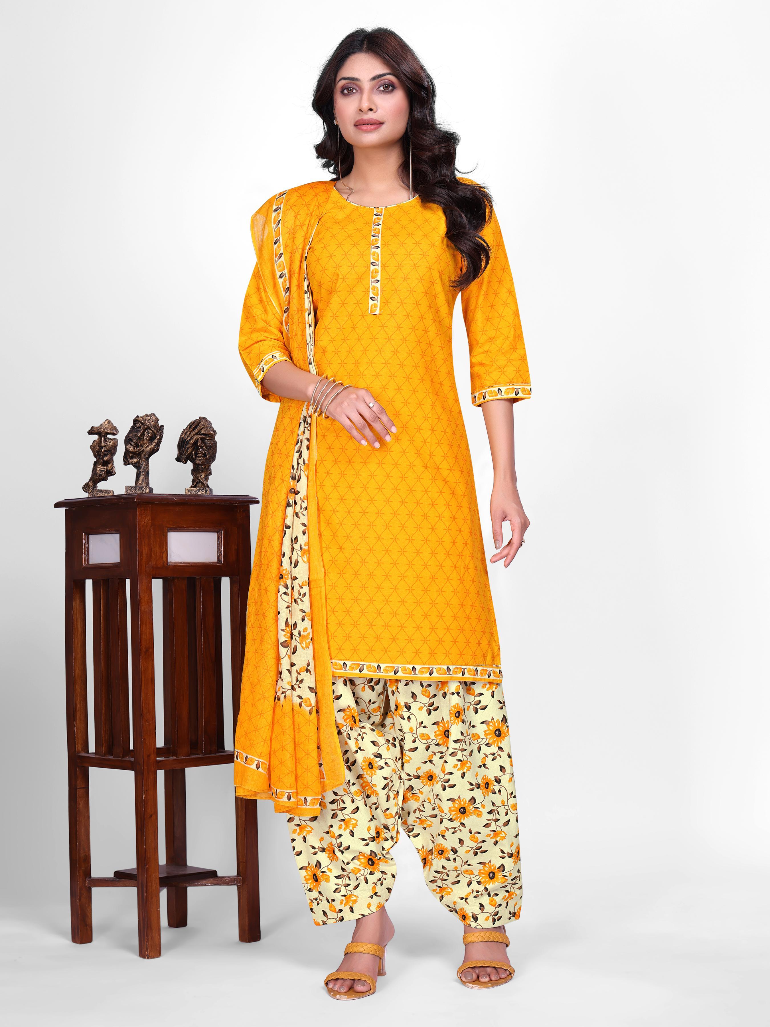 Mustard Yellow Printed Patiala Suit Set