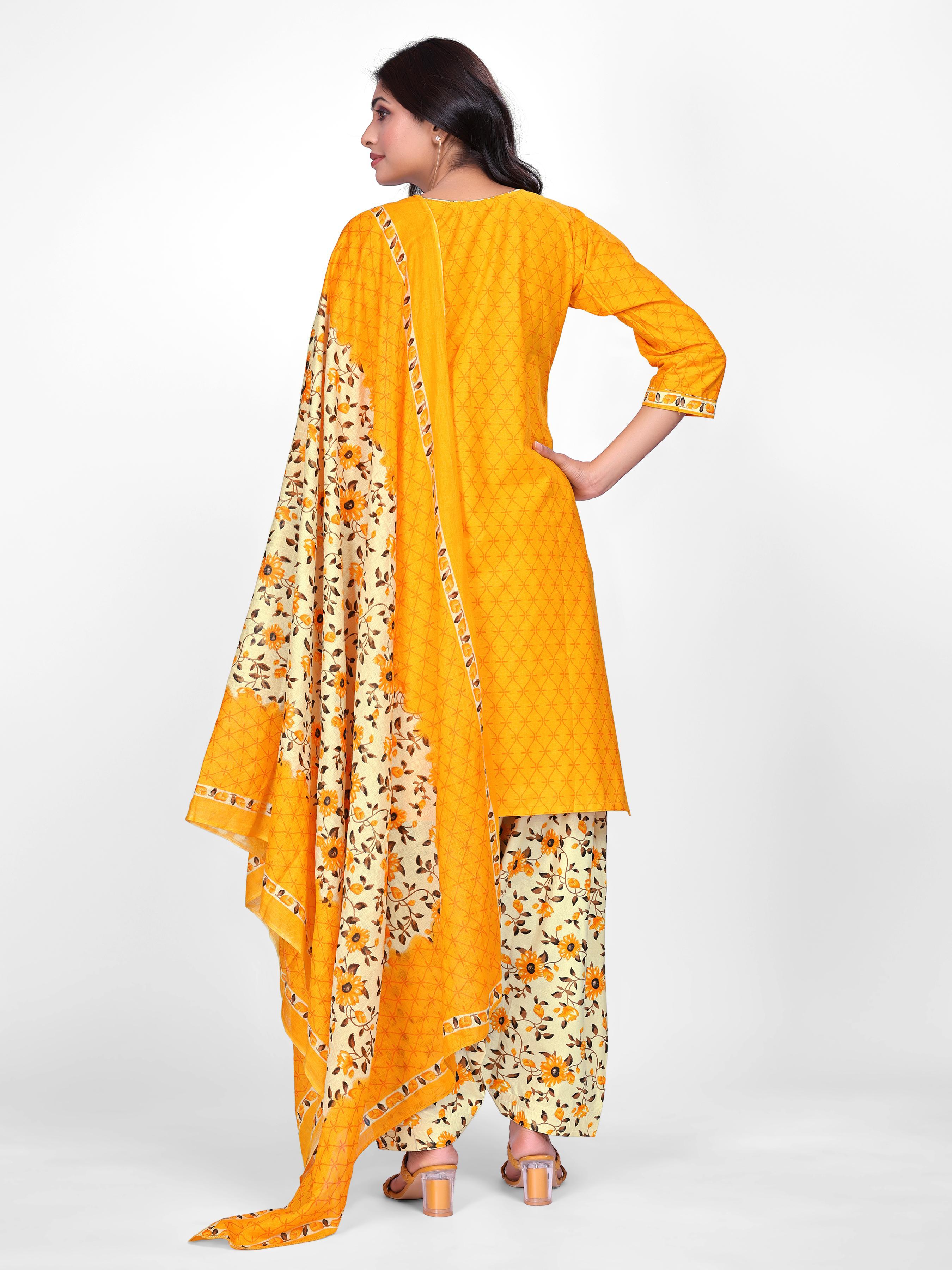 Mustard Yellow Printed Patiala Suit Set