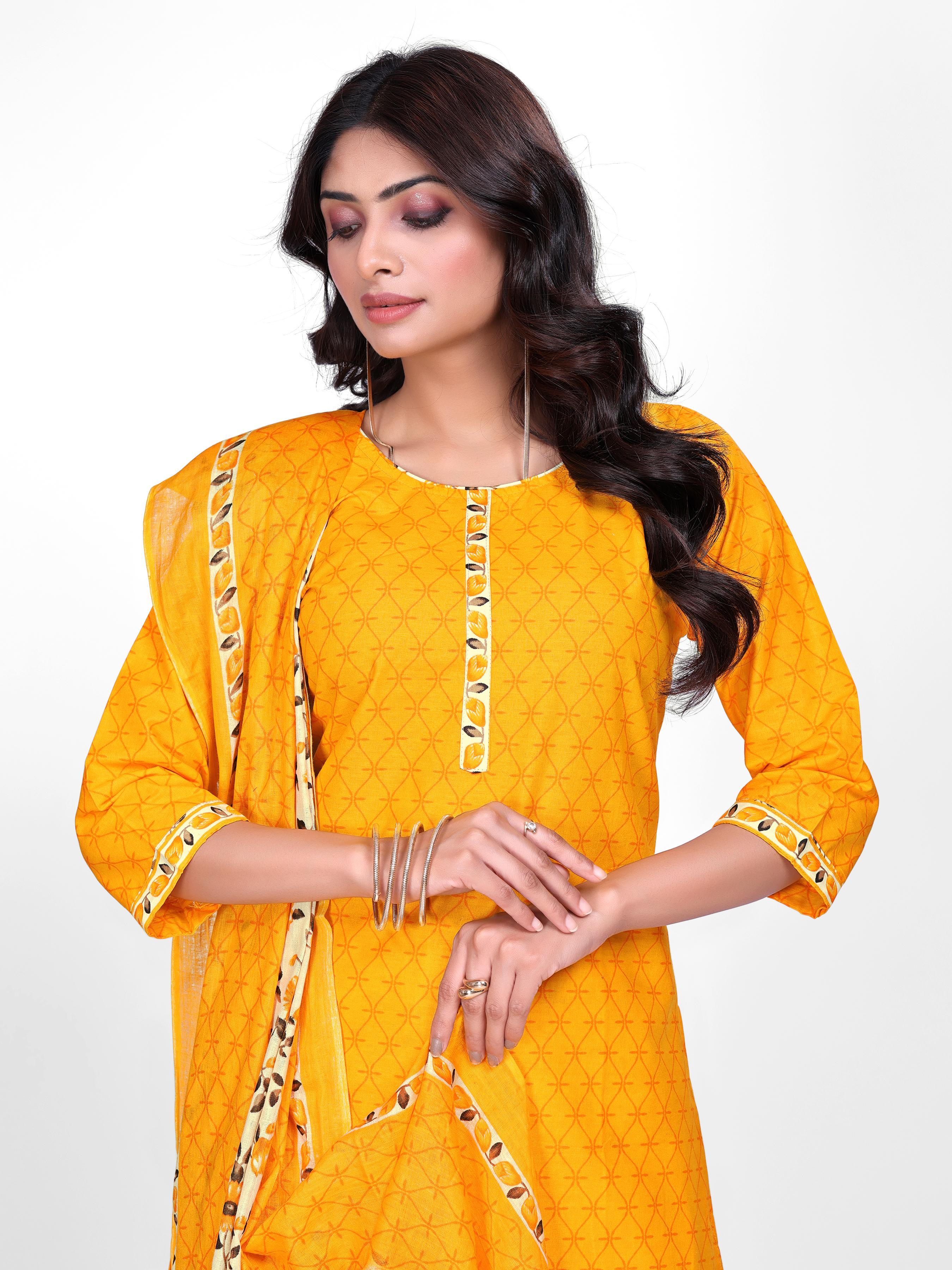 Mustard Yellow Printed Patiala Suit Set