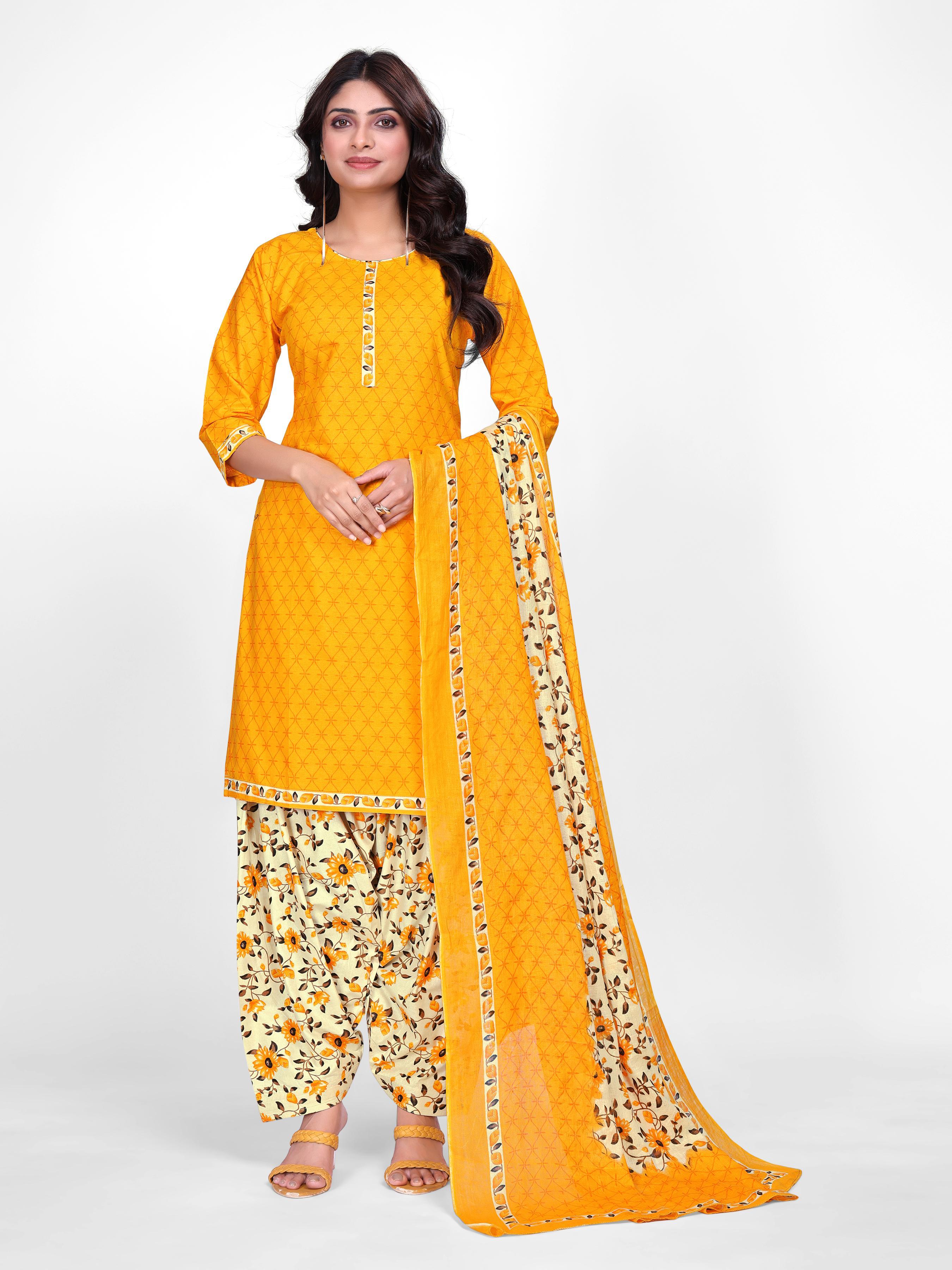 Mustard Yellow Printed Patiala Suit Set
