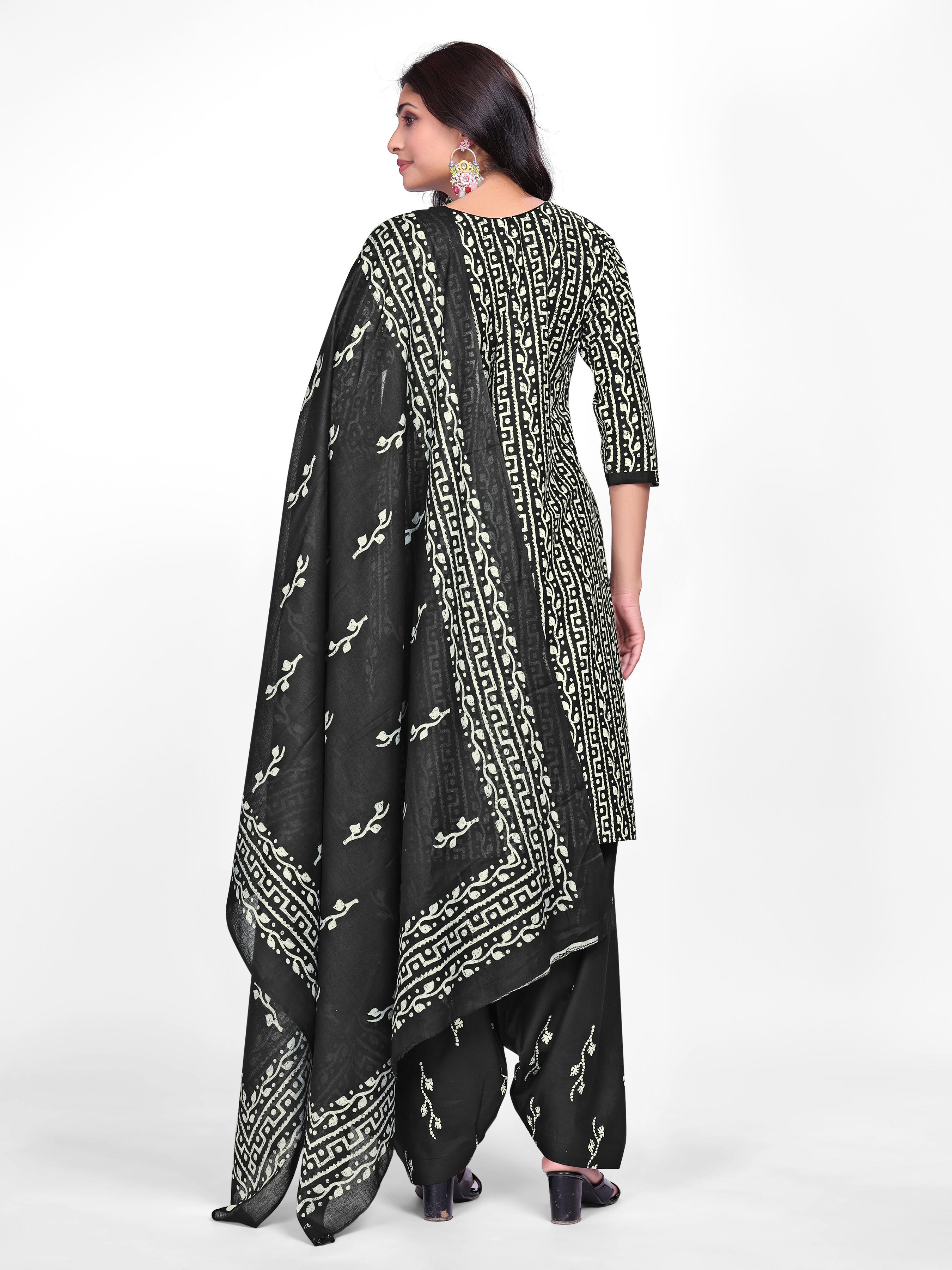 Black Printed Patiala Suit Set