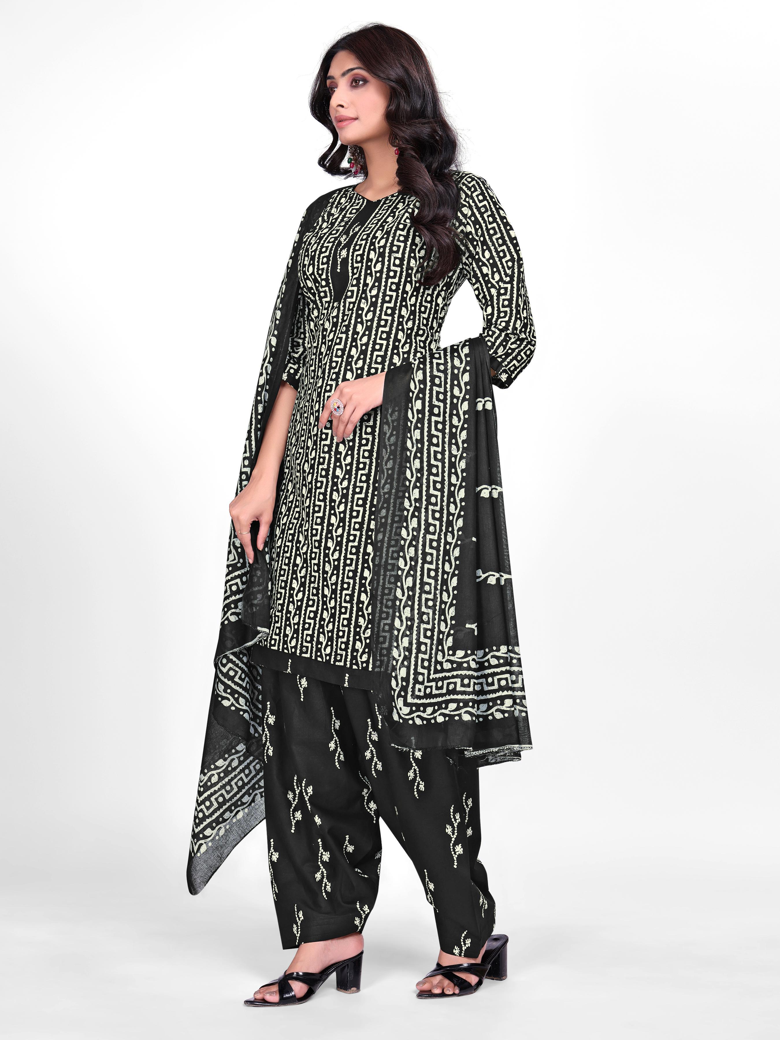 Black Printed Patiala Suit Set