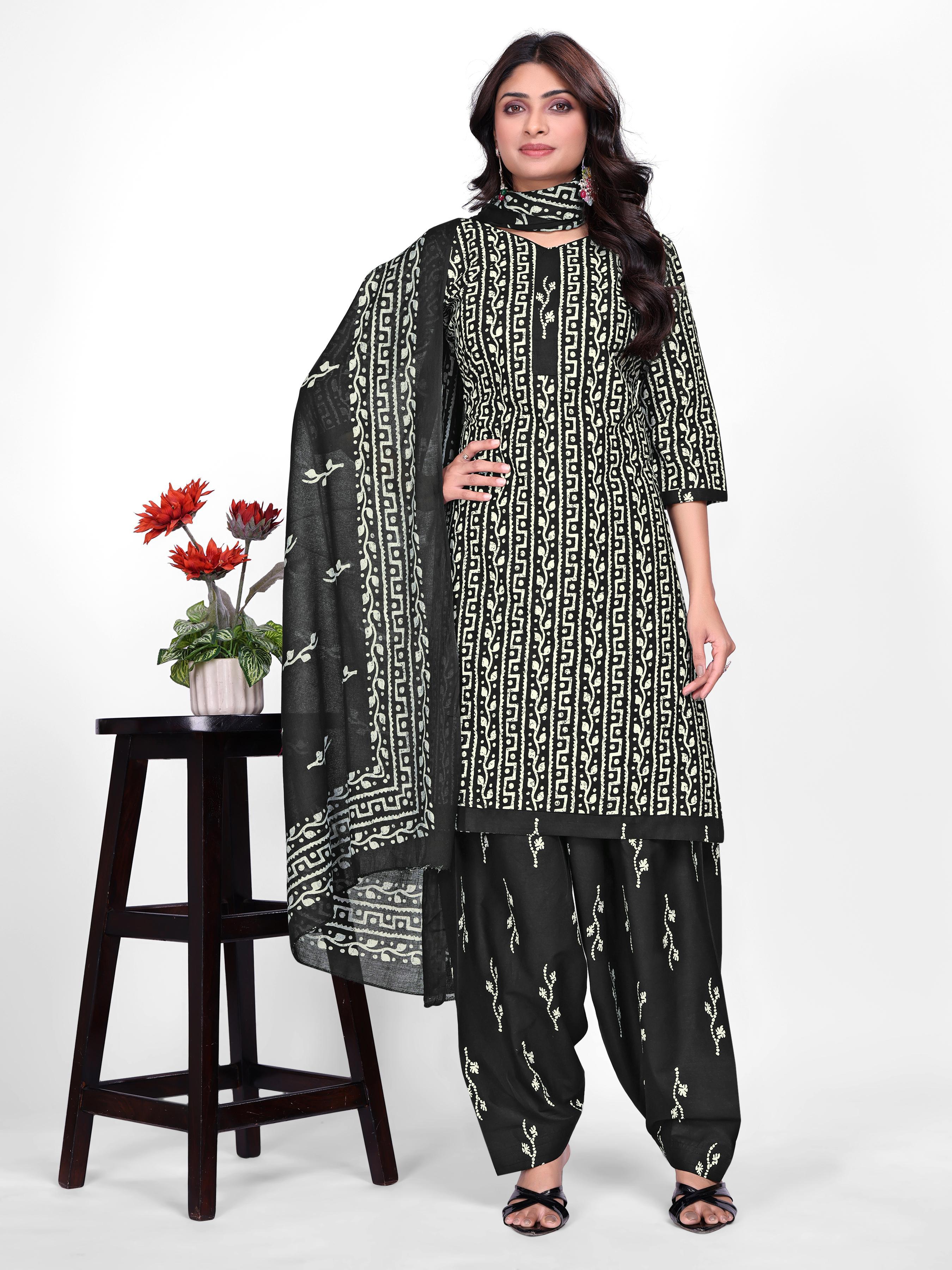 Black Printed Patiala Suit Set