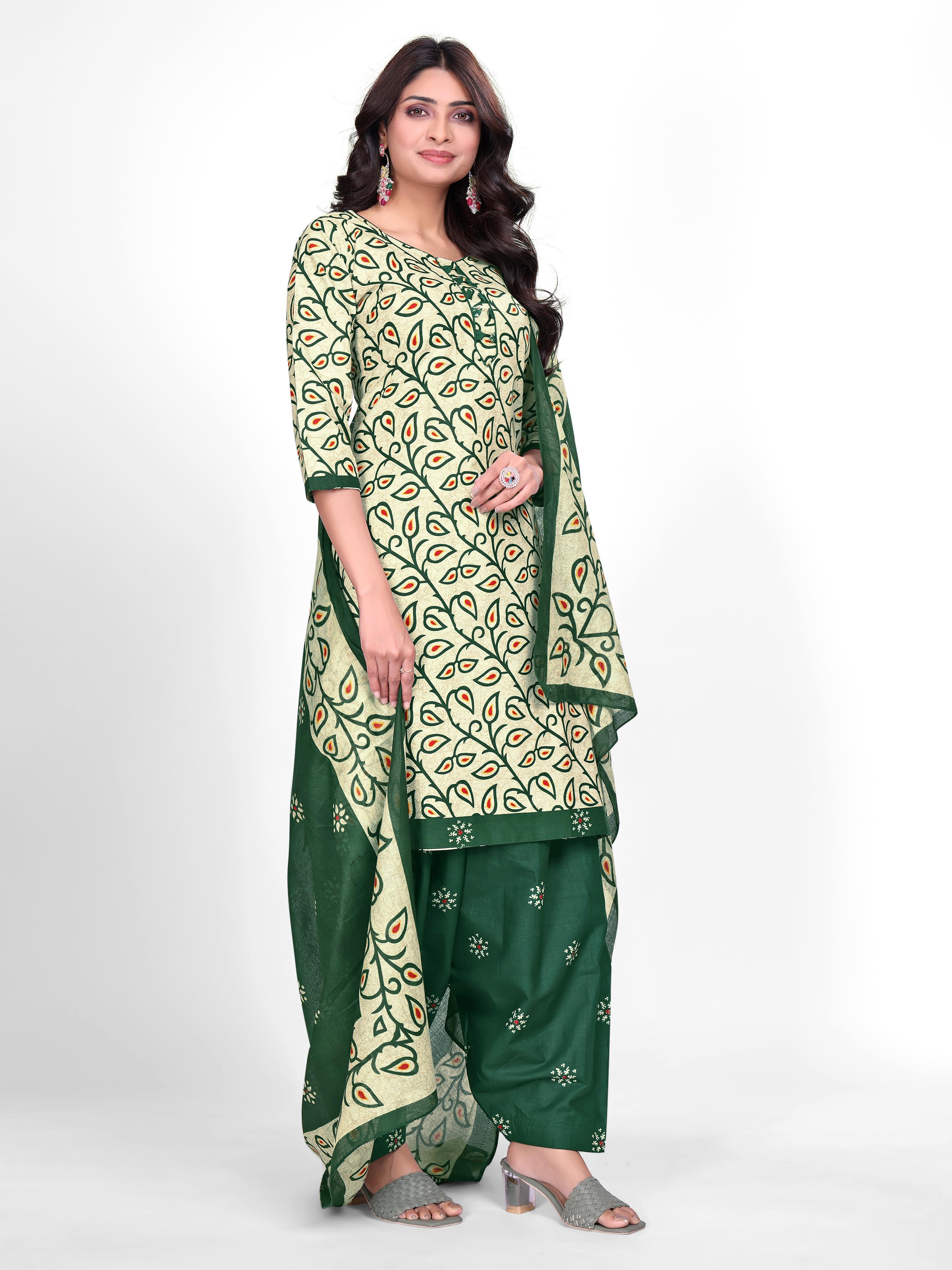 Pista Green Printed Patiala Suit Set
