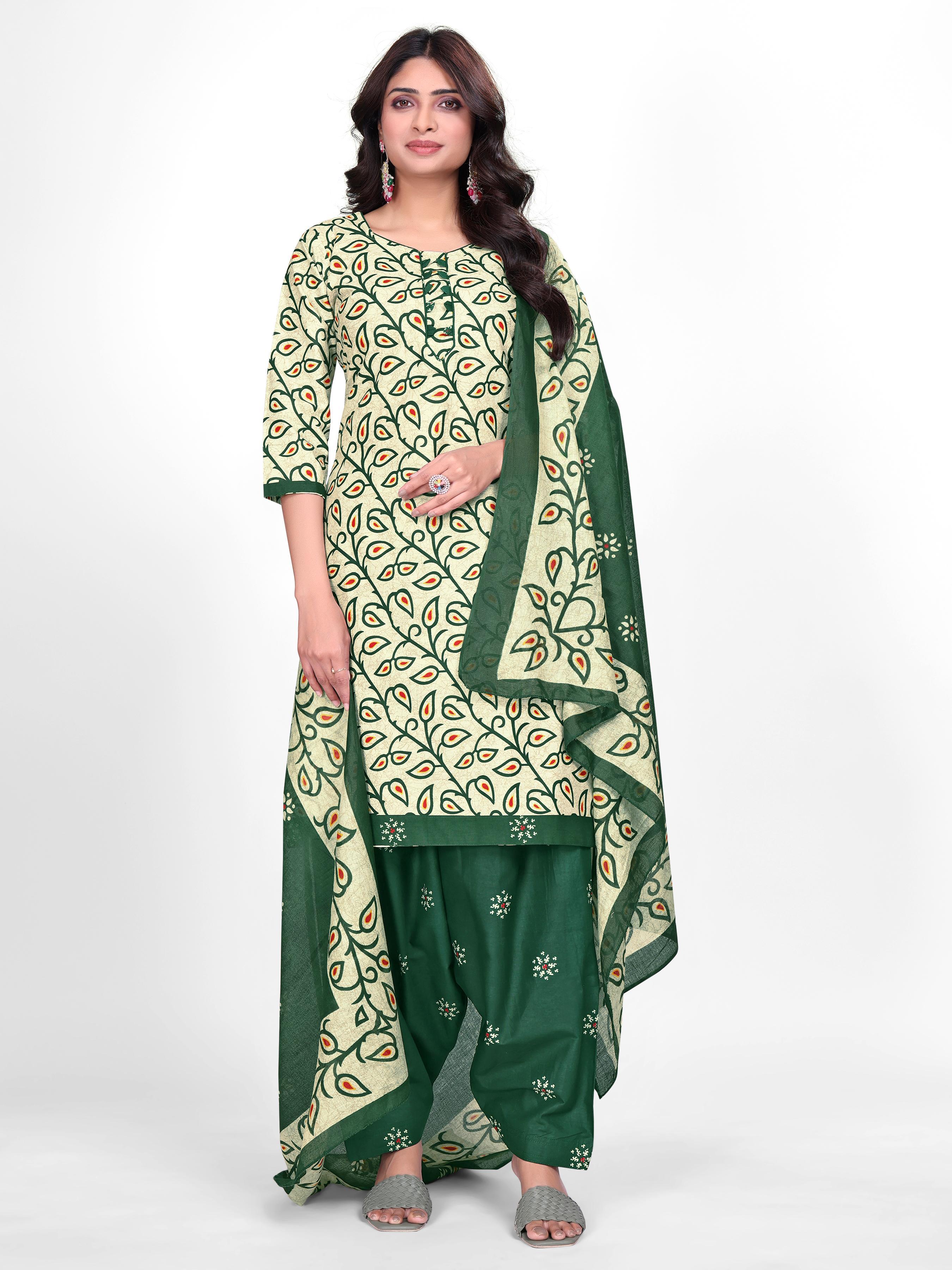 Pista Green Printed Patiala Suit Set