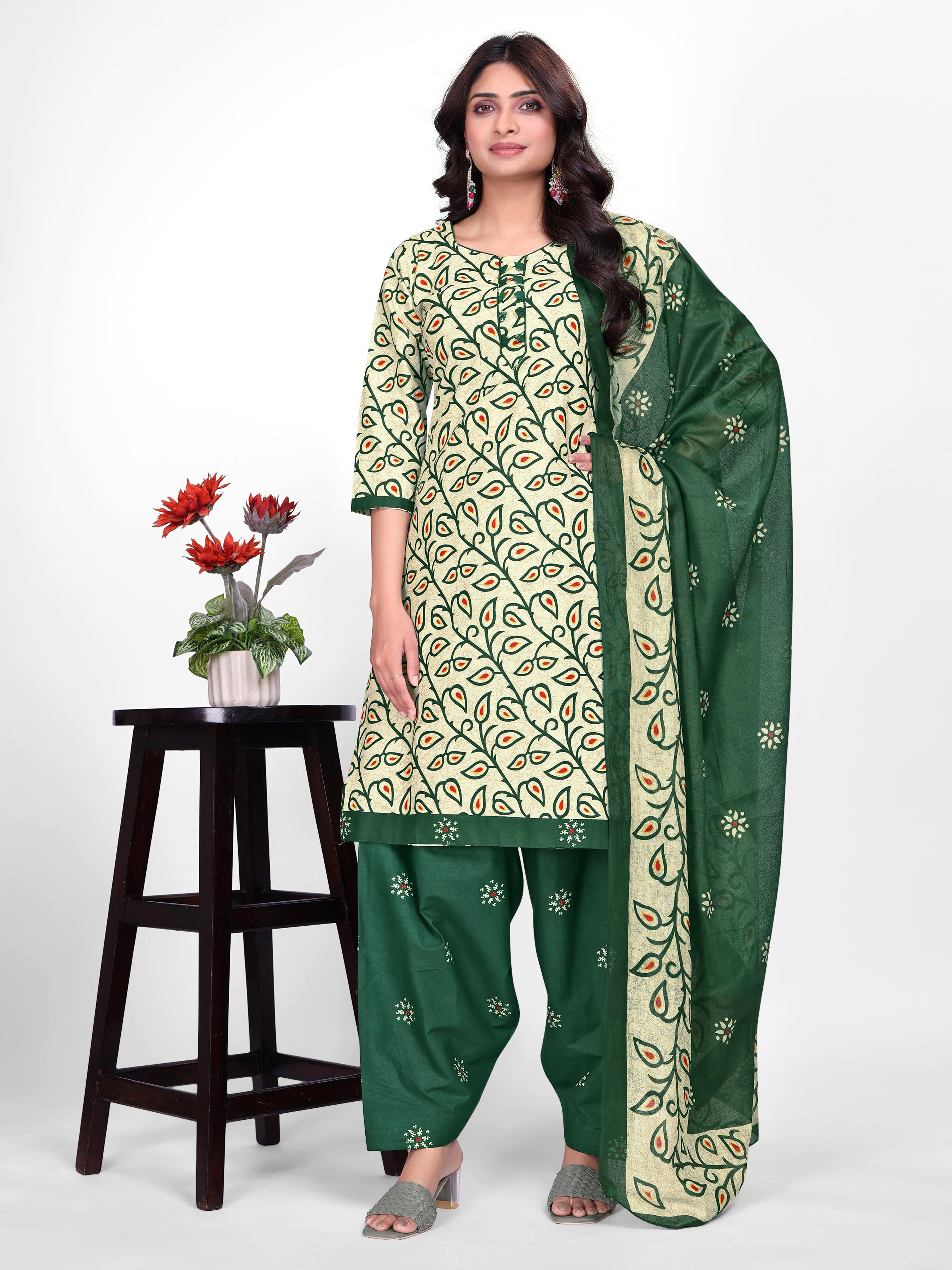 Pista Green Printed Patiala Suit Set