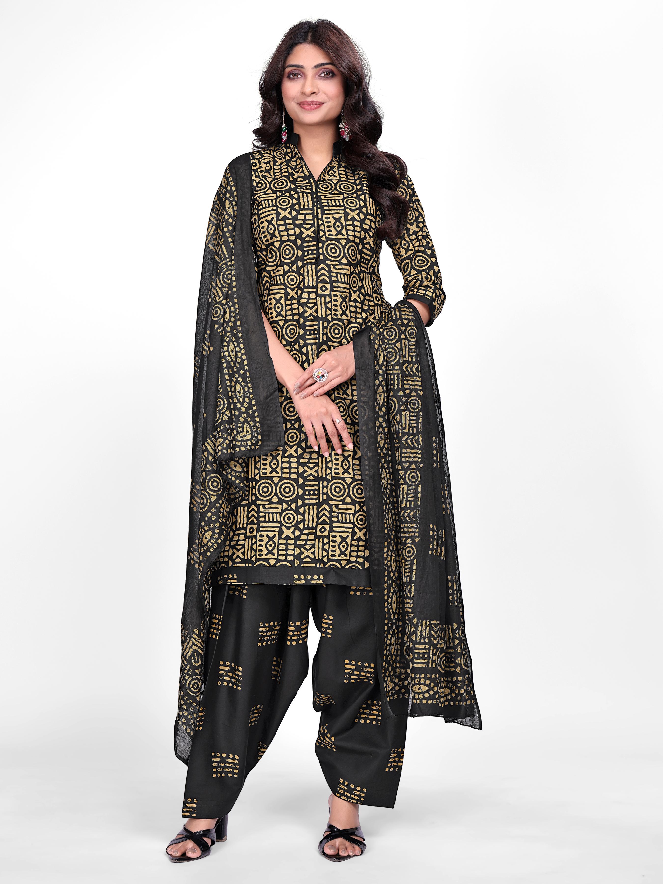 Black & Mustard Printed Patiala Suit Set
