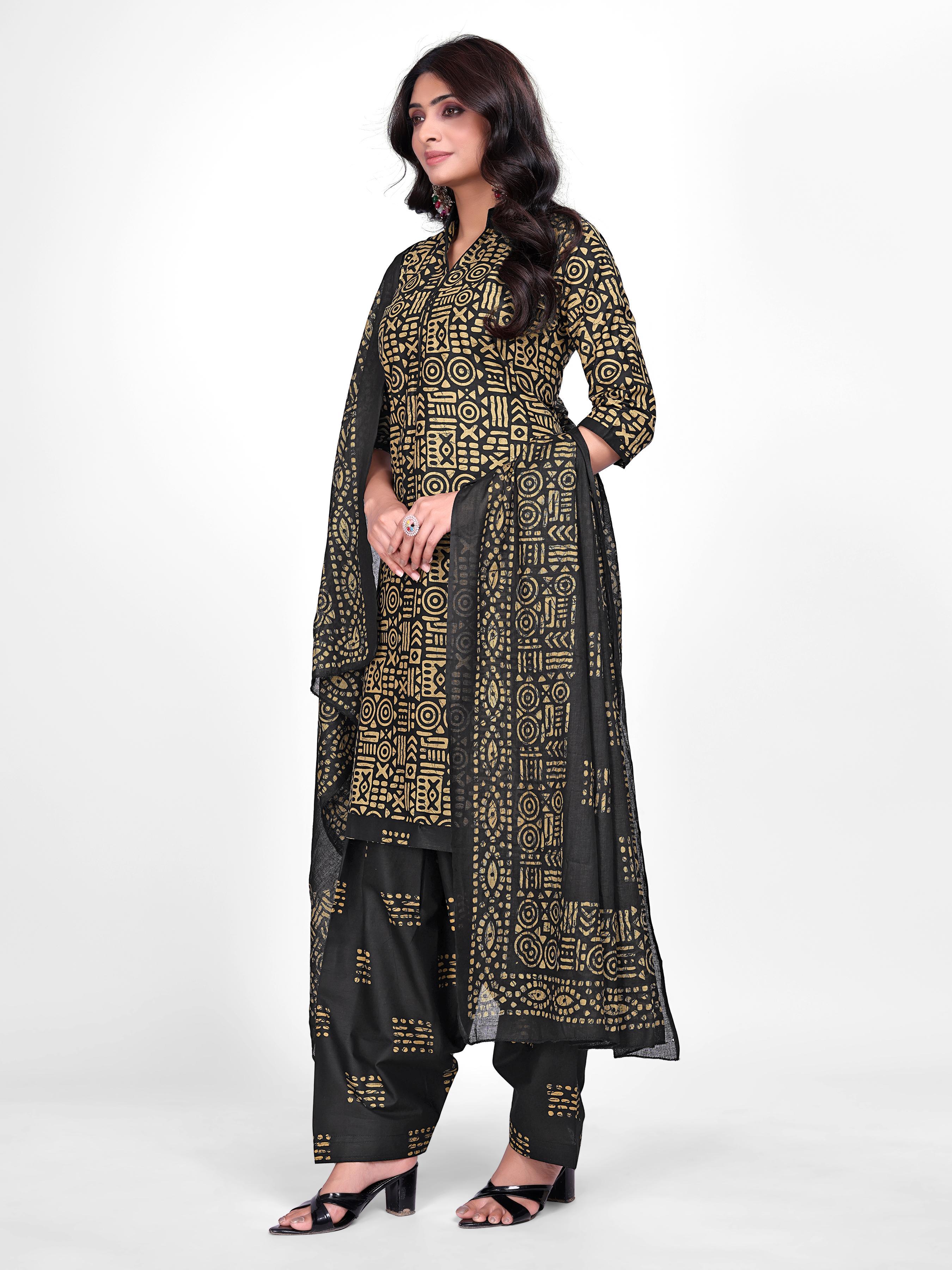 Black & Mustard Printed Patiala Suit Set