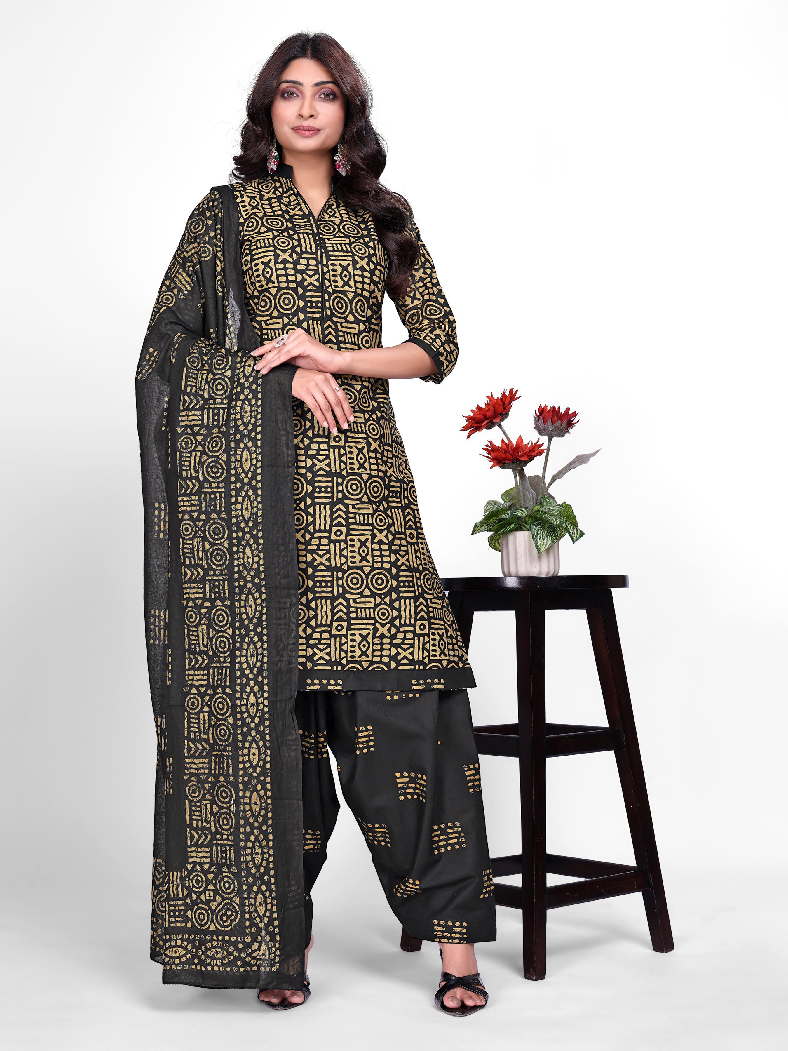Black & Mustard Printed Patiala Suit Set