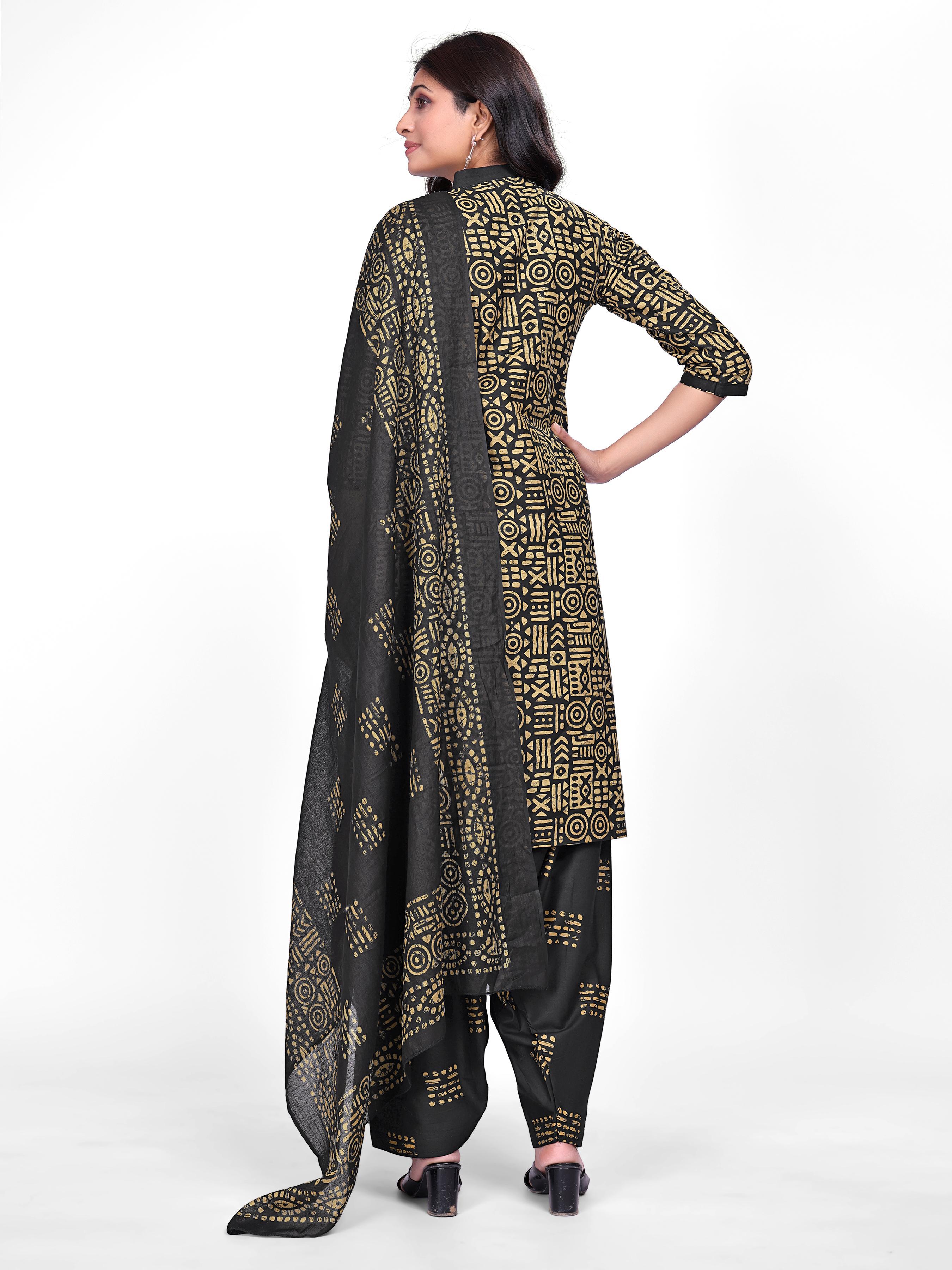 Black & Mustard Printed Patiala Suit Set