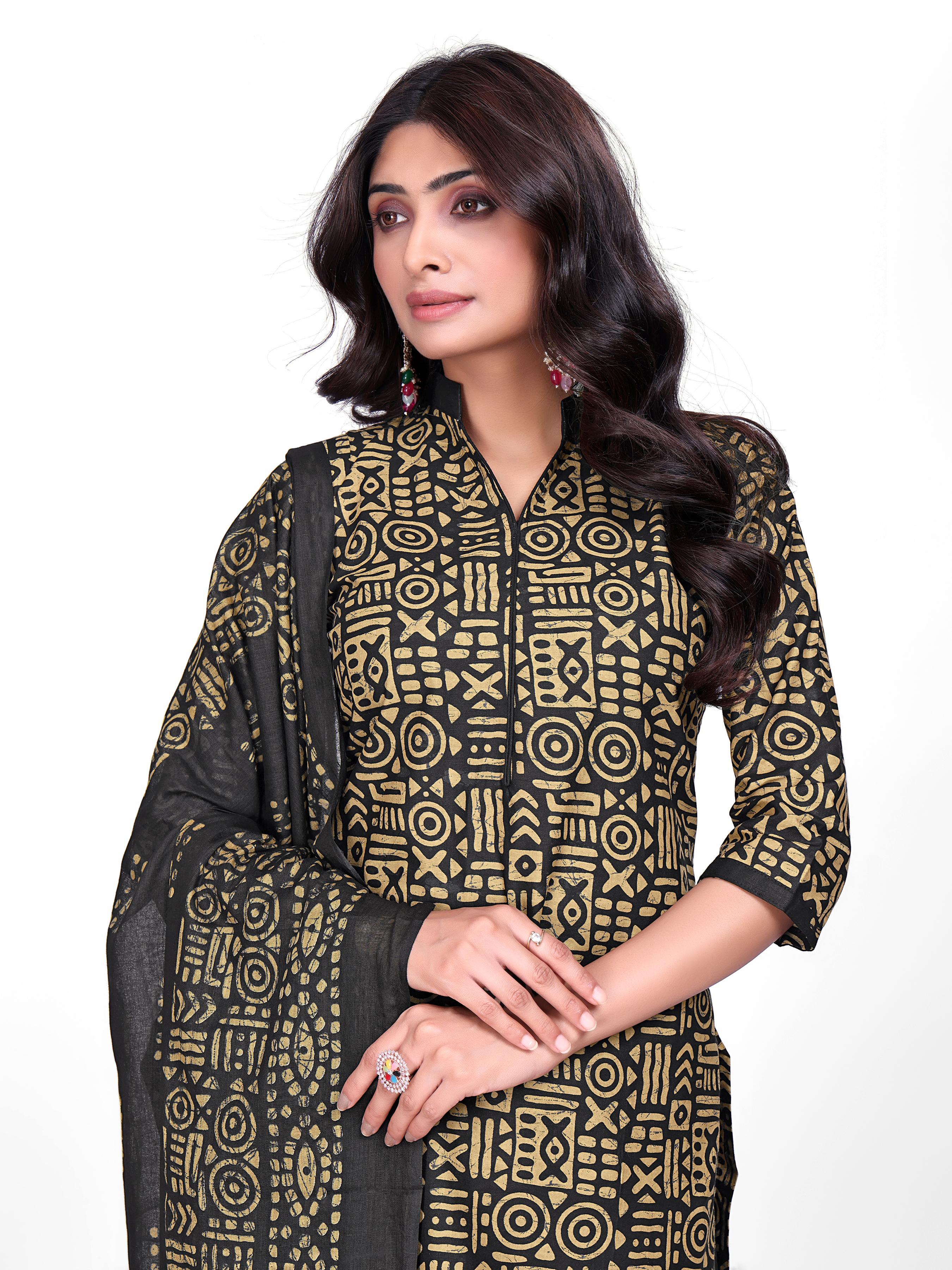 Black & Mustard Printed Patiala Suit Set