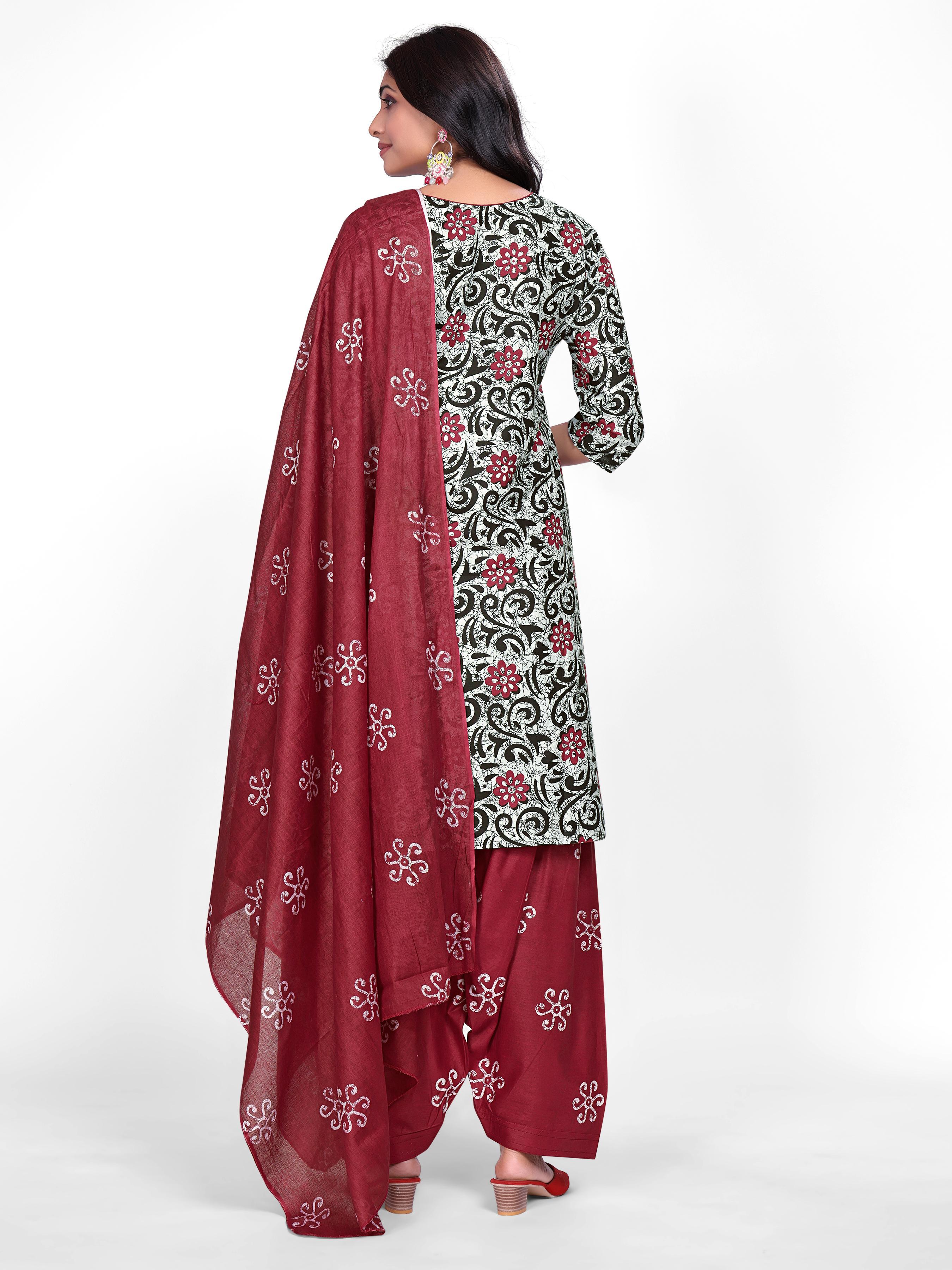 Black & Maroon Floral Print Patiala Suit Set