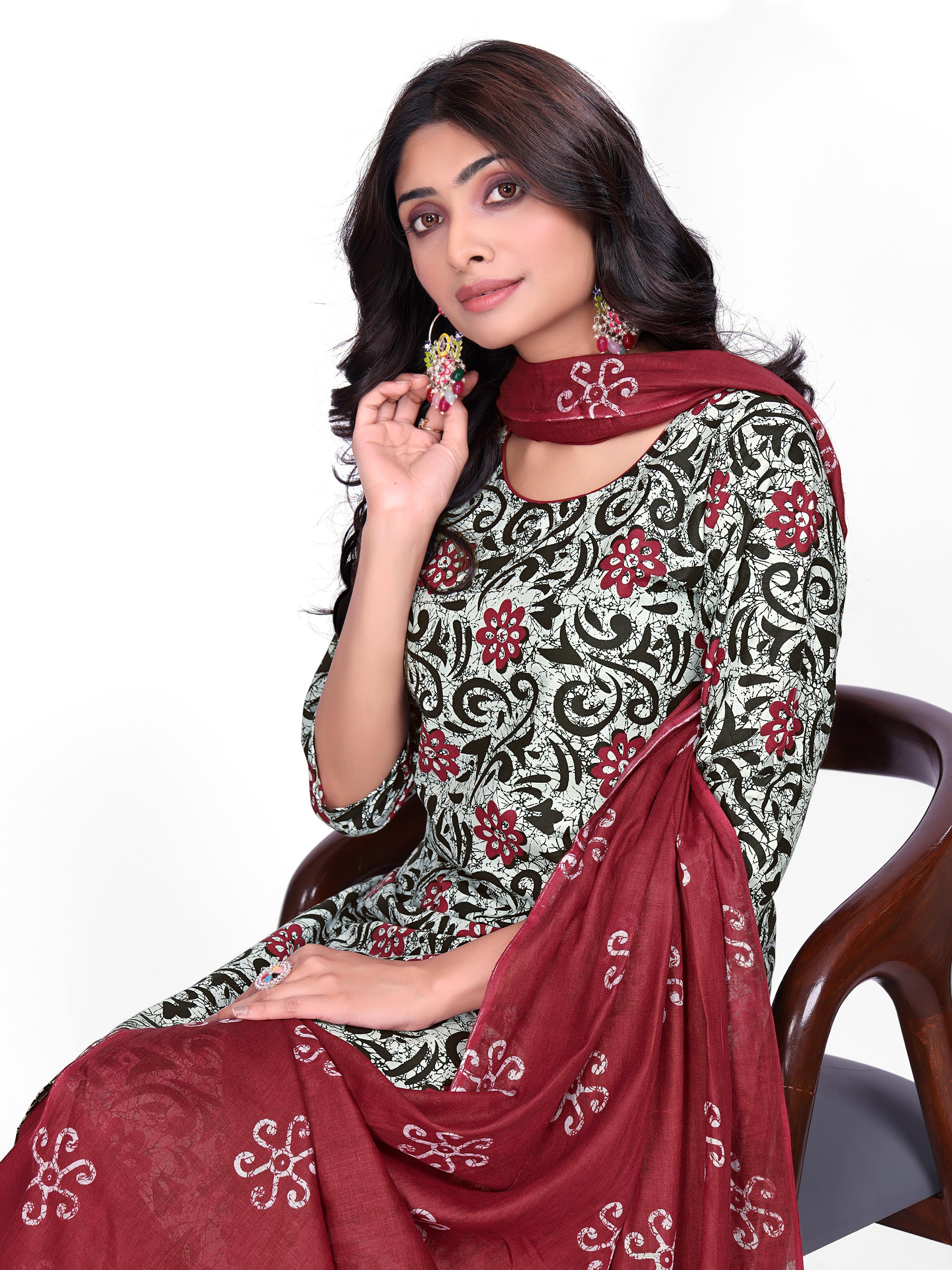 Black & Maroon Floral Print Patiala Suit Set
