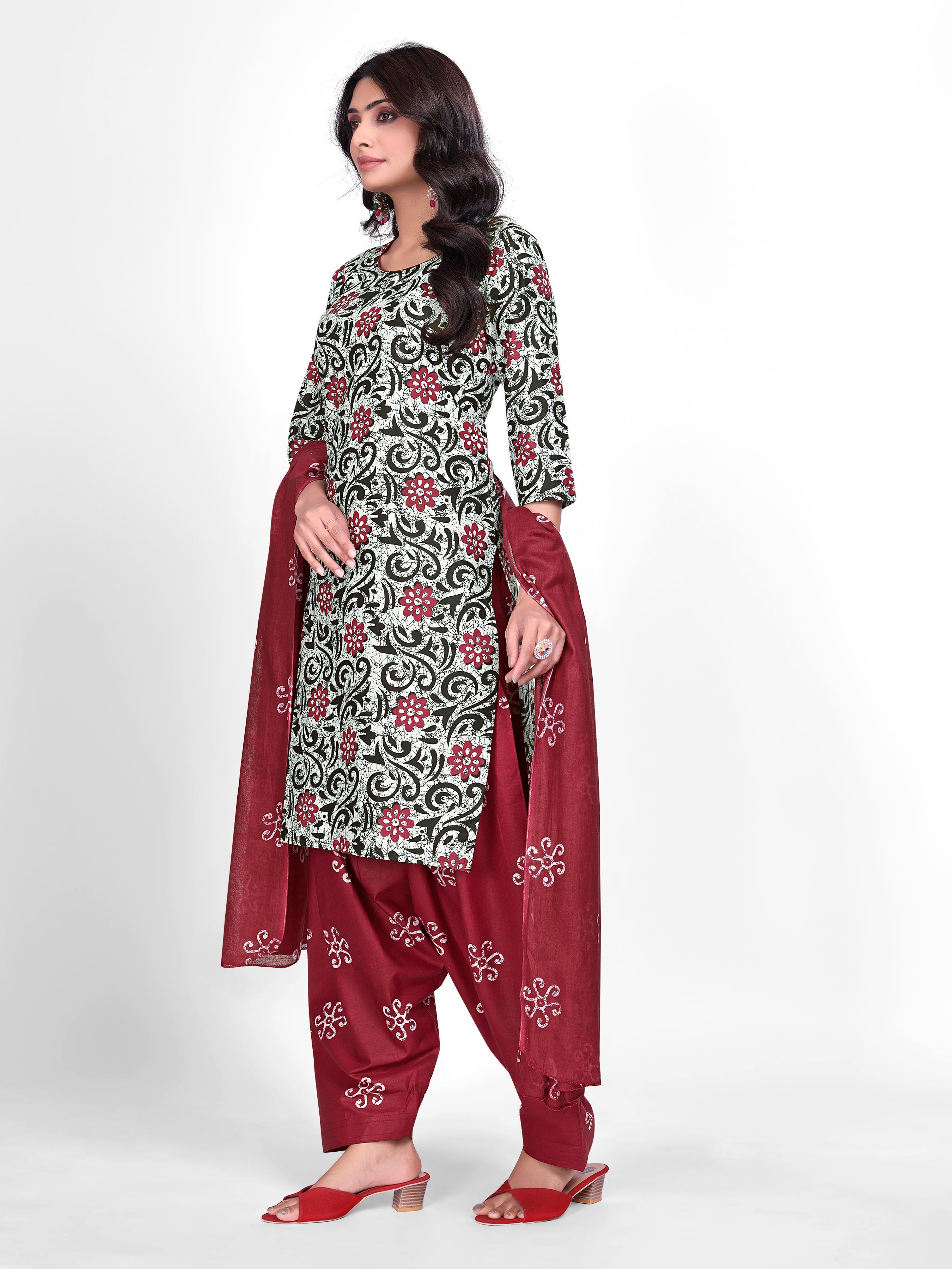 Black & Maroon Floral Print Patiala Suit Set