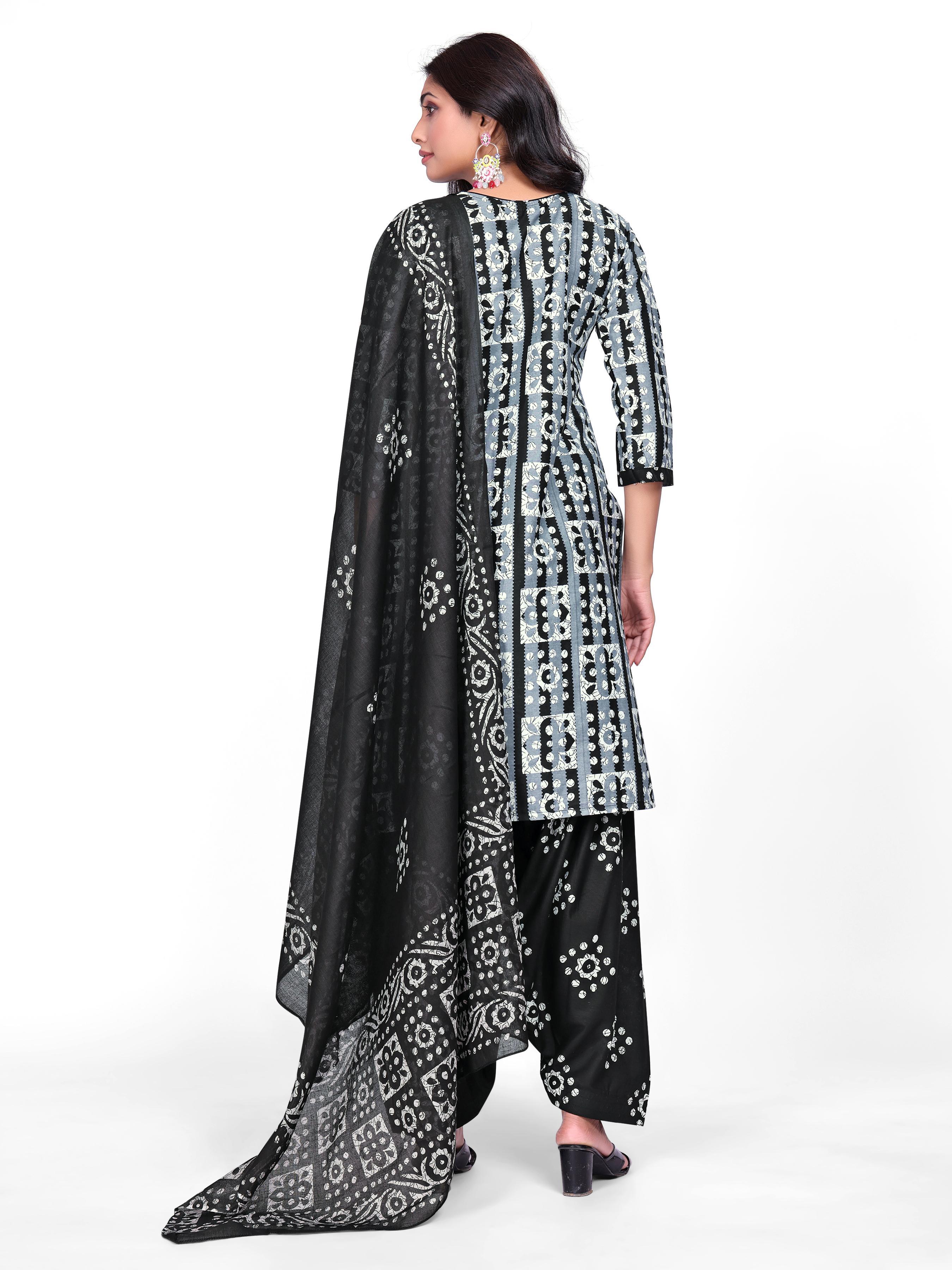 Black & Grey Printed Patiala Suit Set