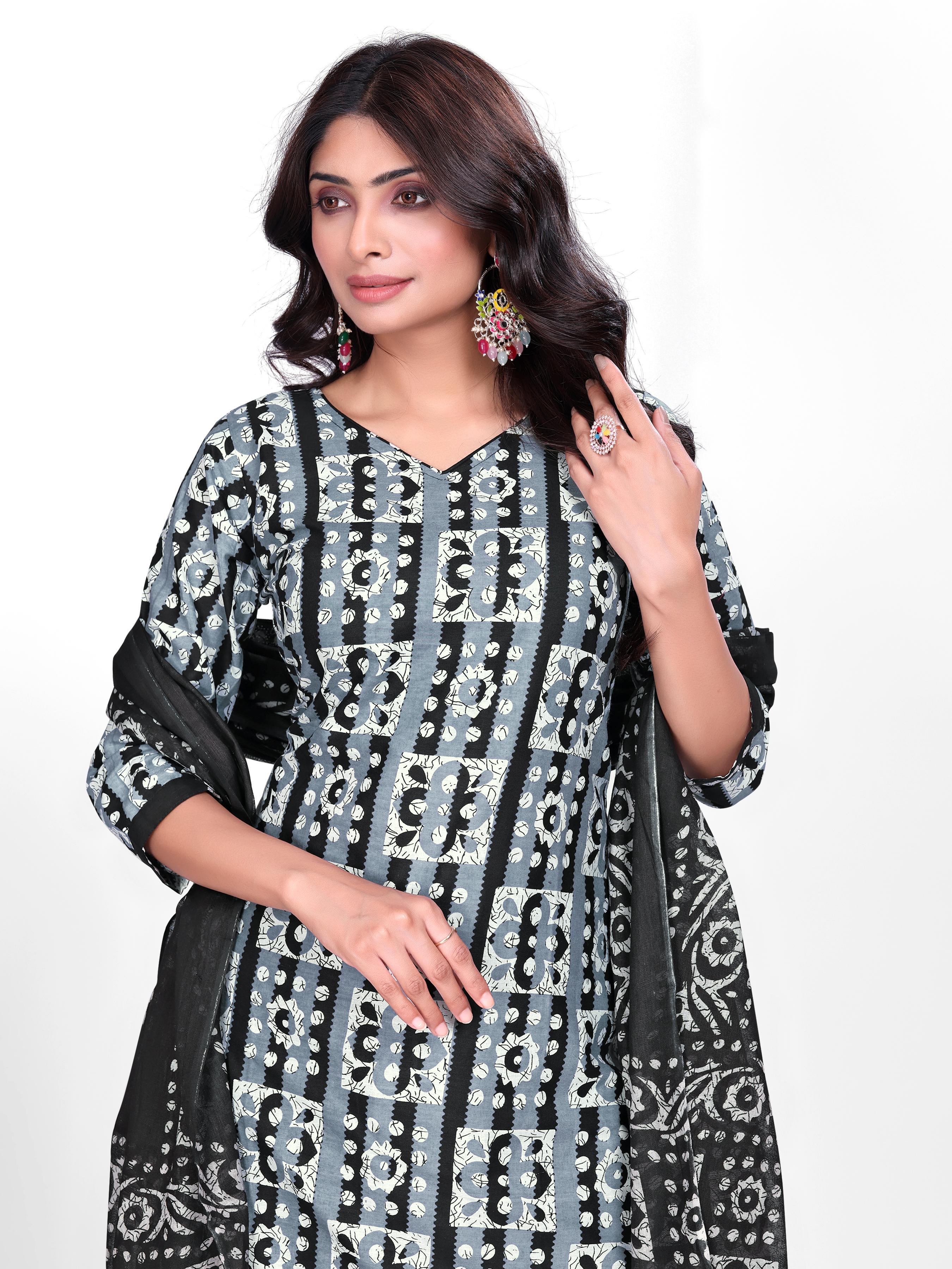 Black & Grey Printed Patiala Suit Set