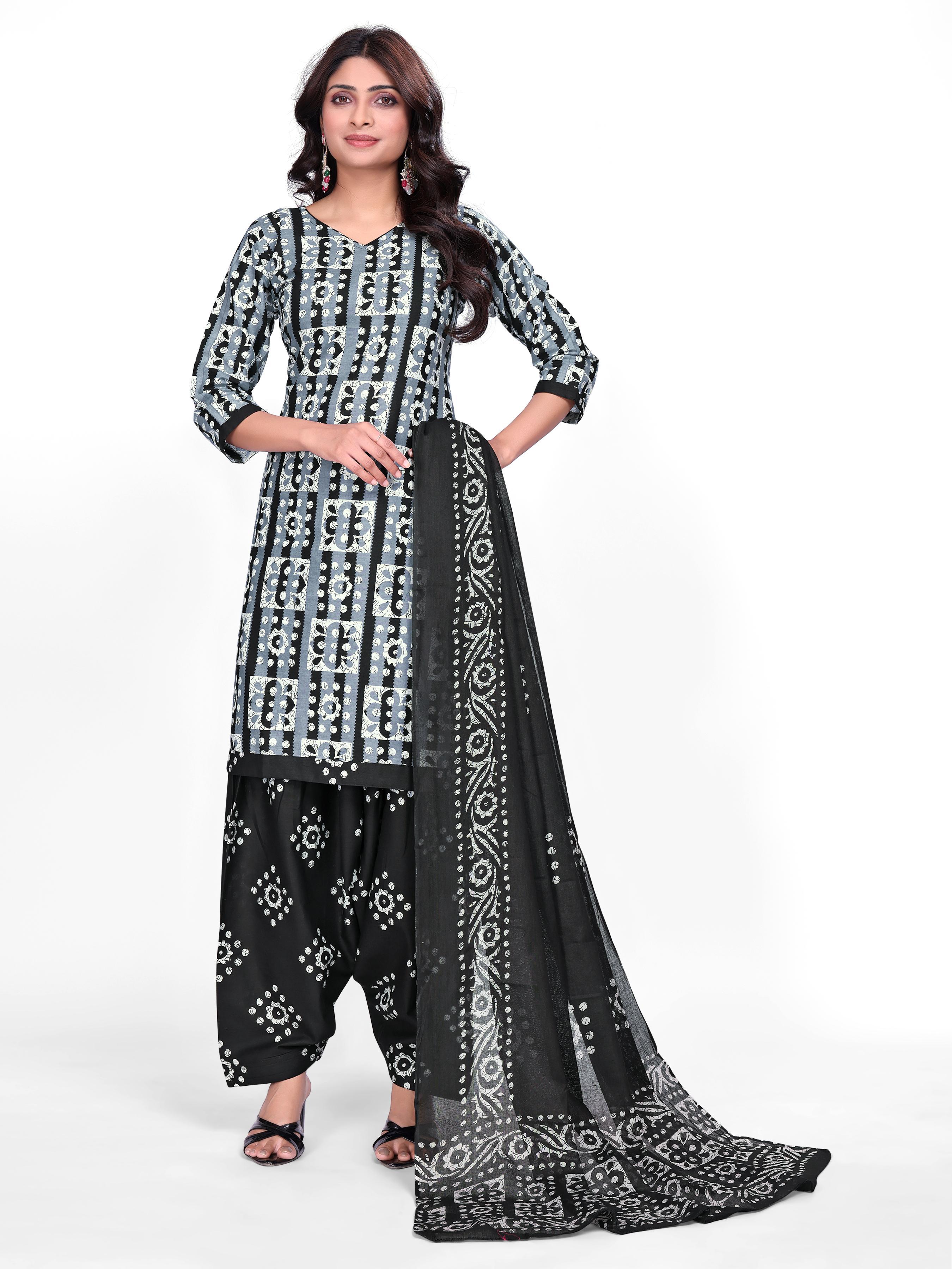 Black & Grey Printed Patiala Suit Set