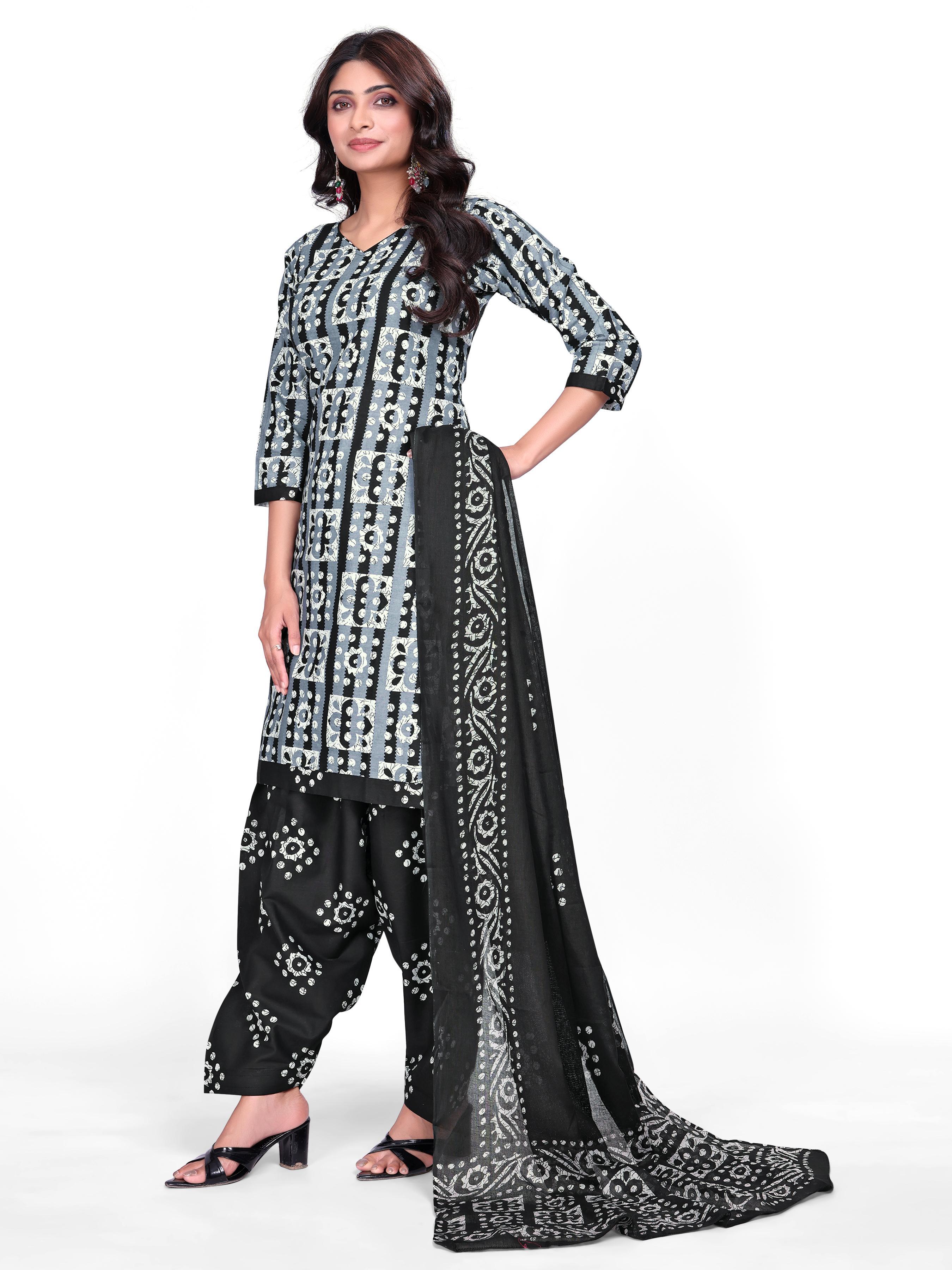 Black & Grey Printed Patiala Suit Set