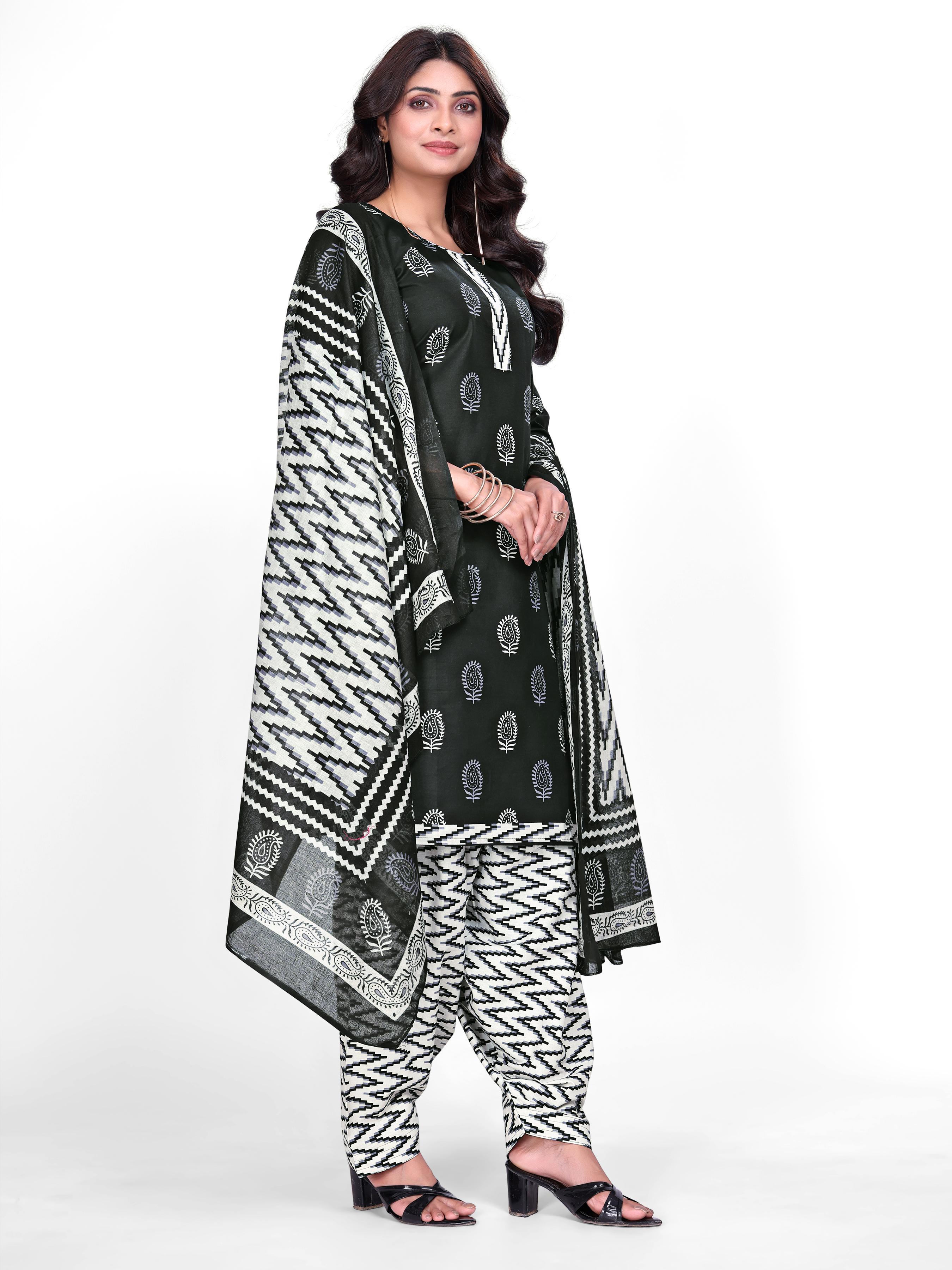 Bottle Green Printed Patiala Suit Set
