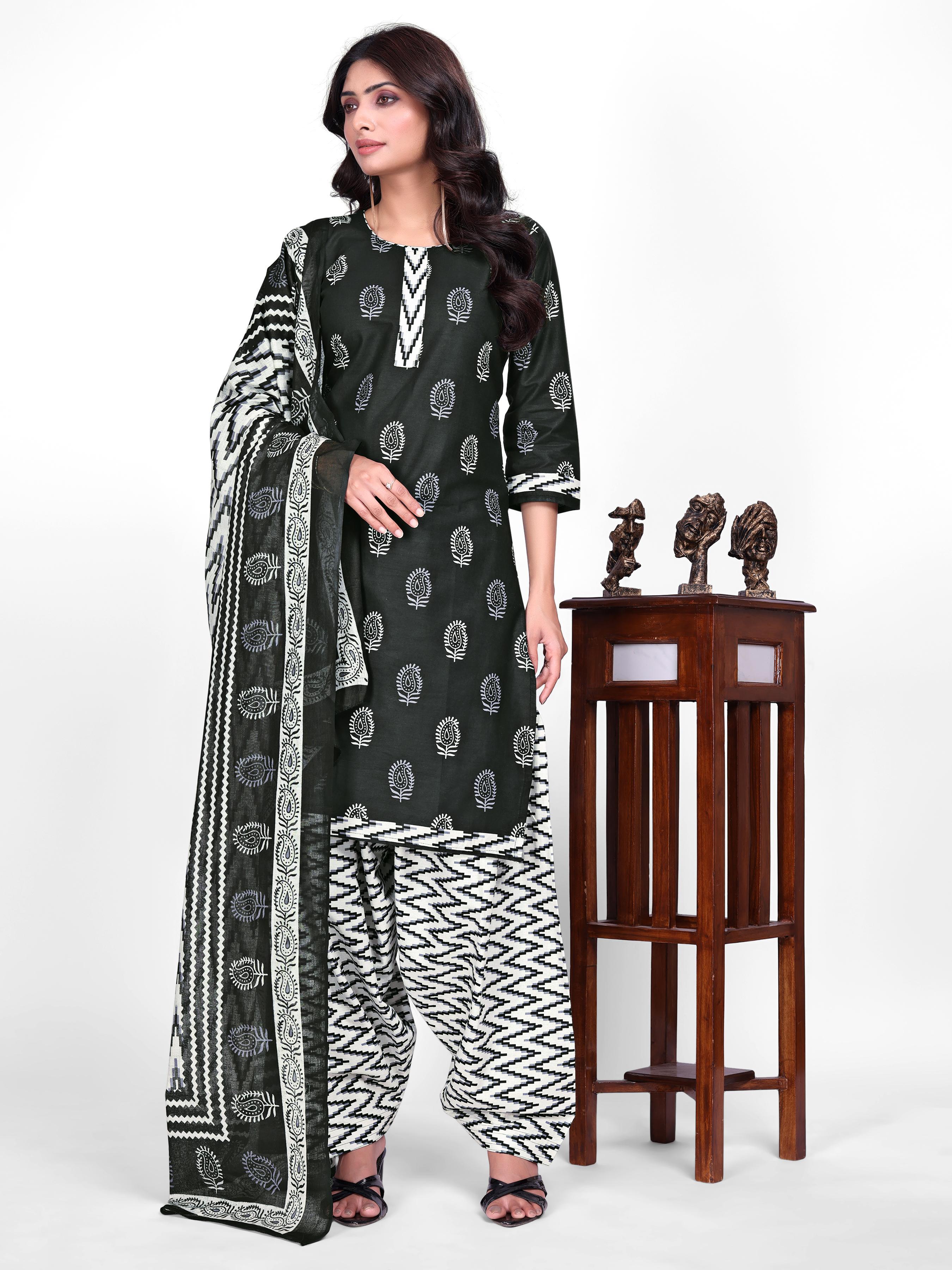Bottle Green Printed Patiala Suit Set
