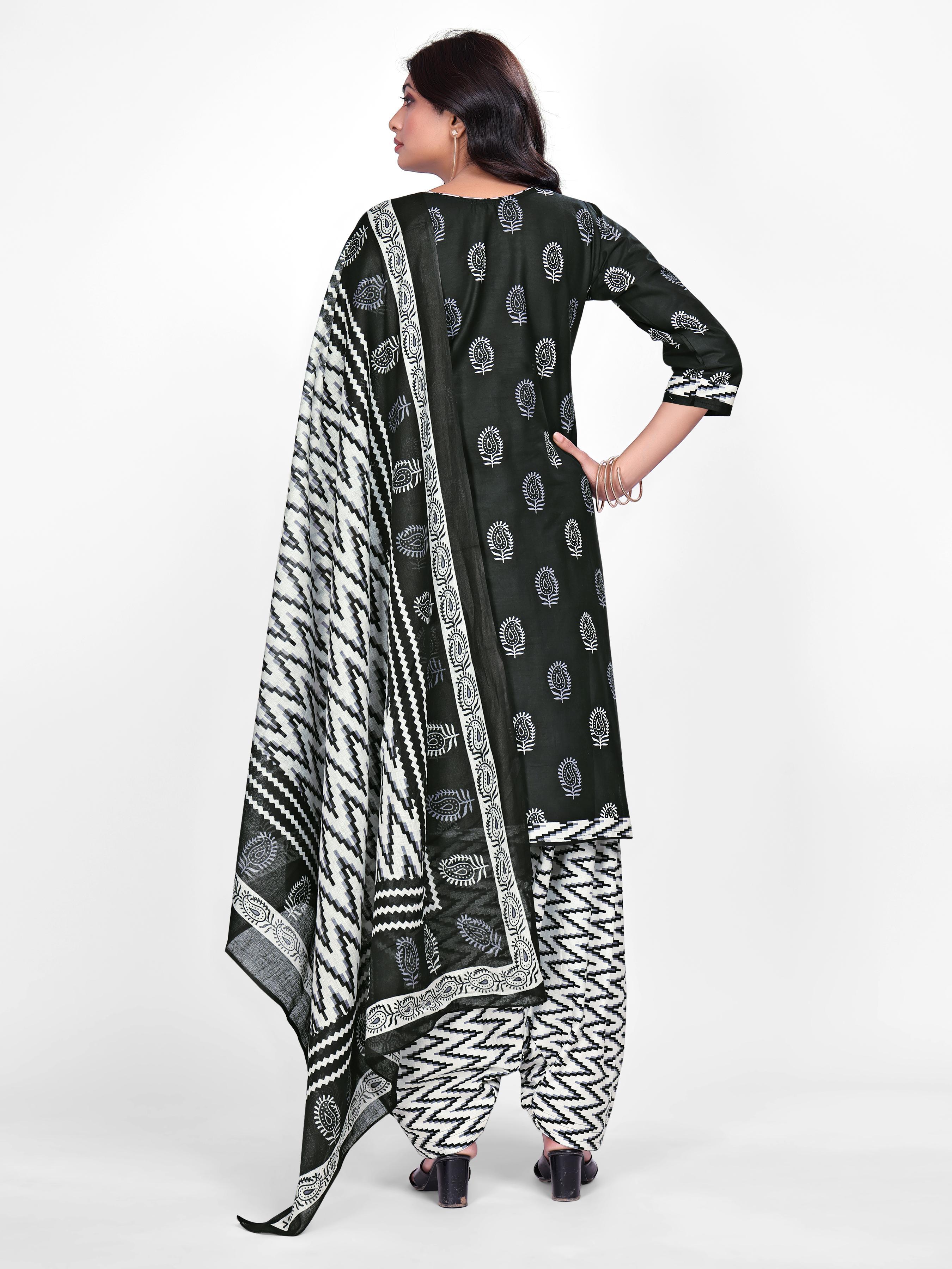Bottle Green Printed Patiala Suit Set