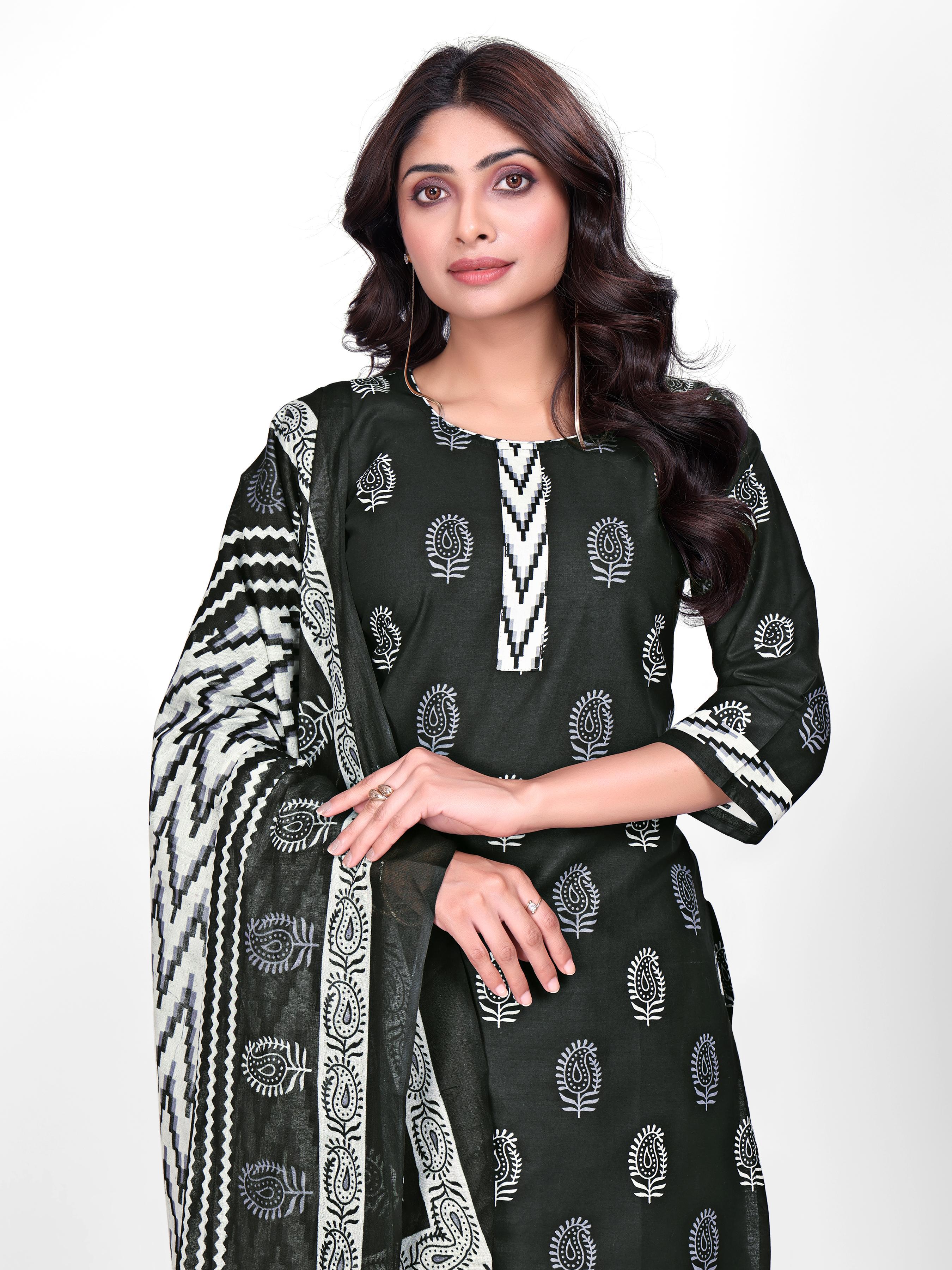 Bottle Green Printed Patiala Suit Set