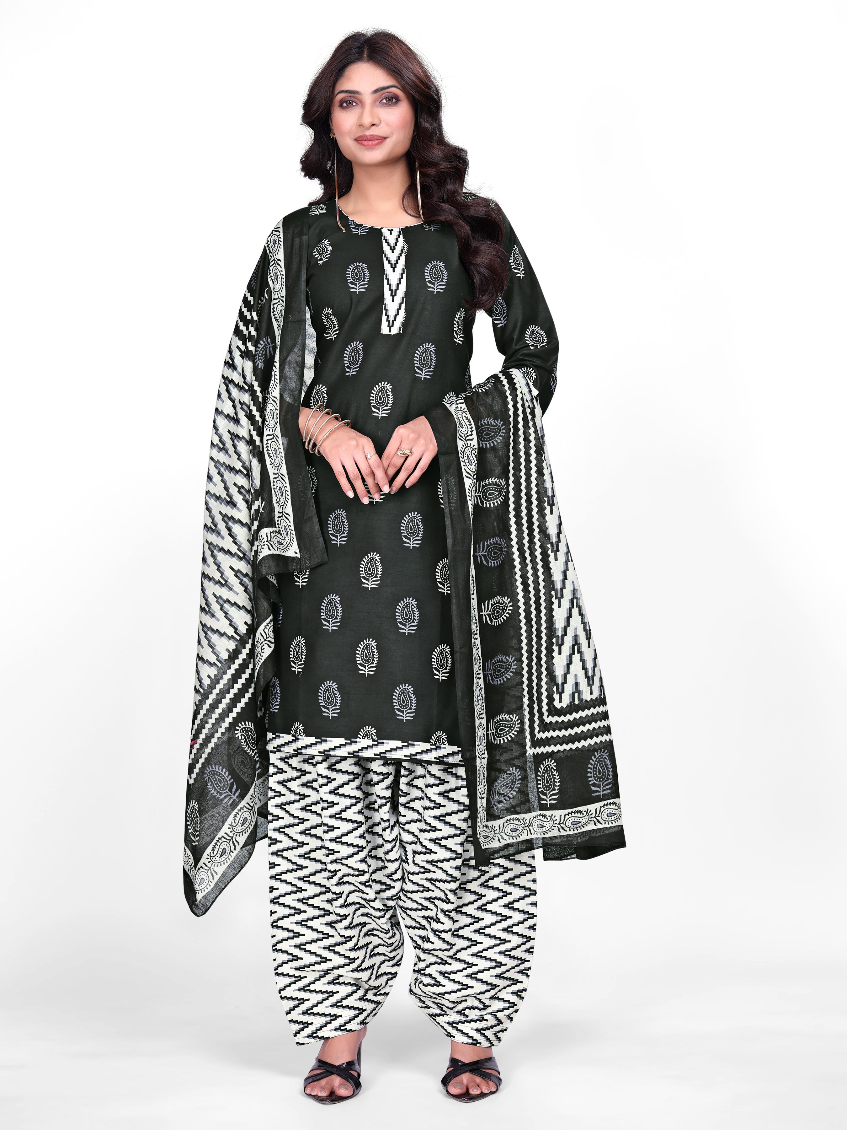 Bottle Green Printed Patiala Suit Set