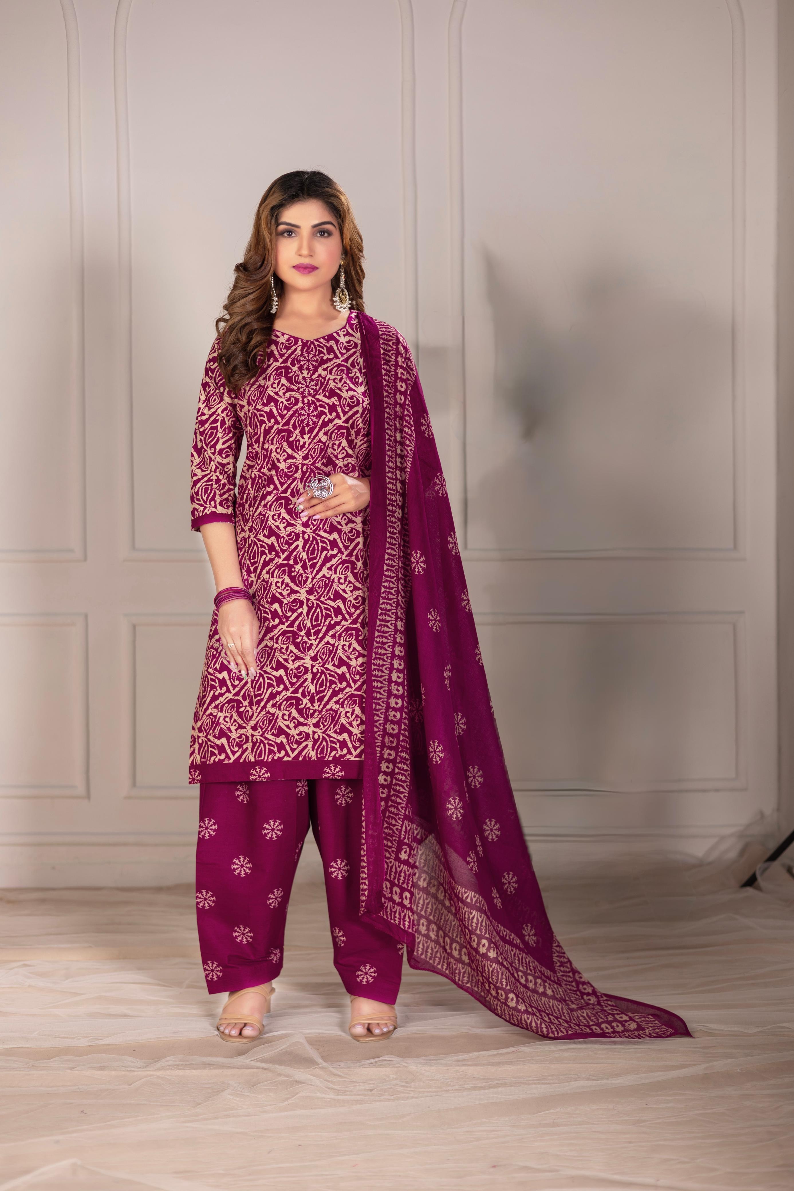Magenta Traditional Print Patiala Suit Set