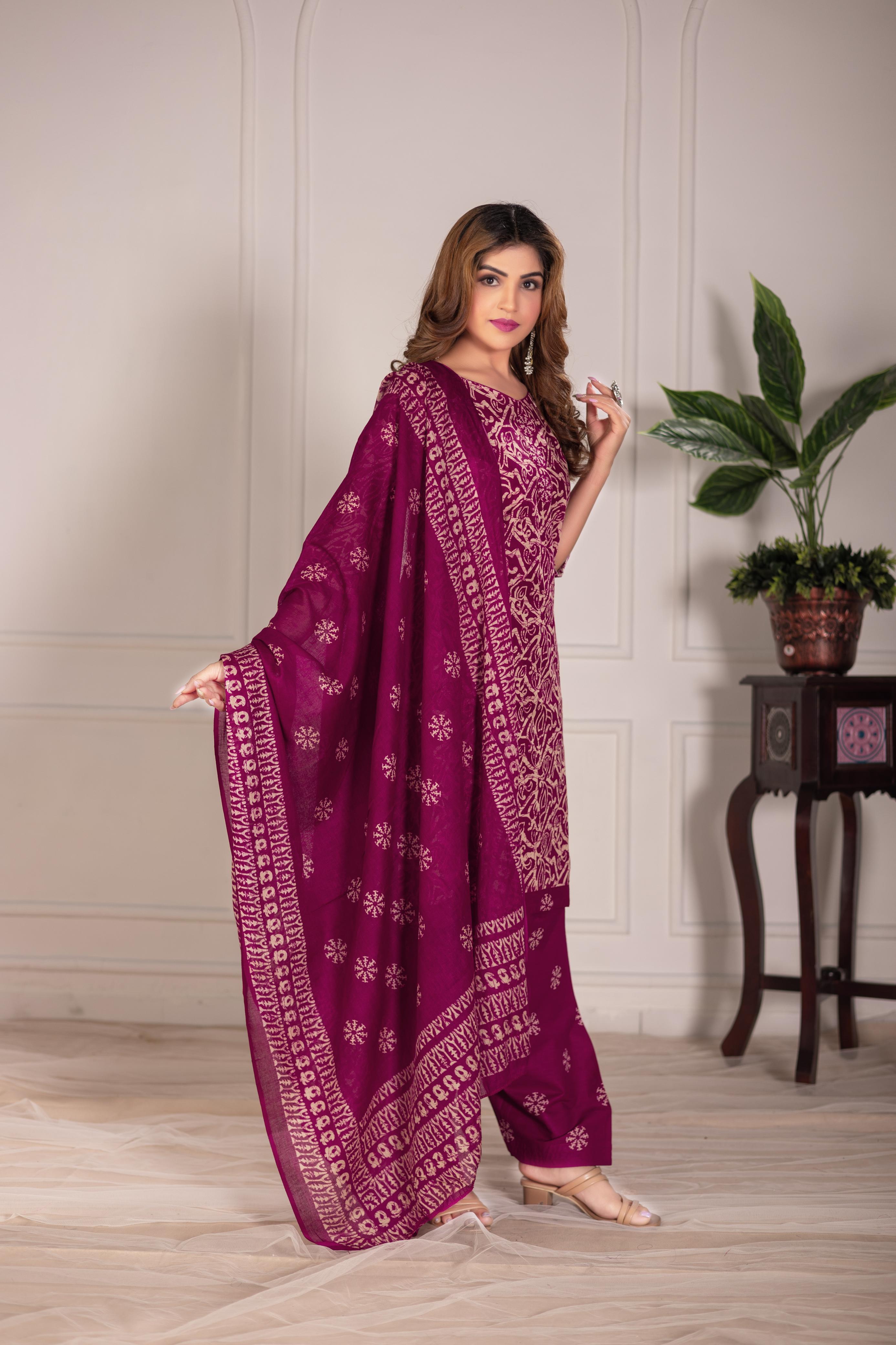 Magenta Traditional Print Patiala Suit Set