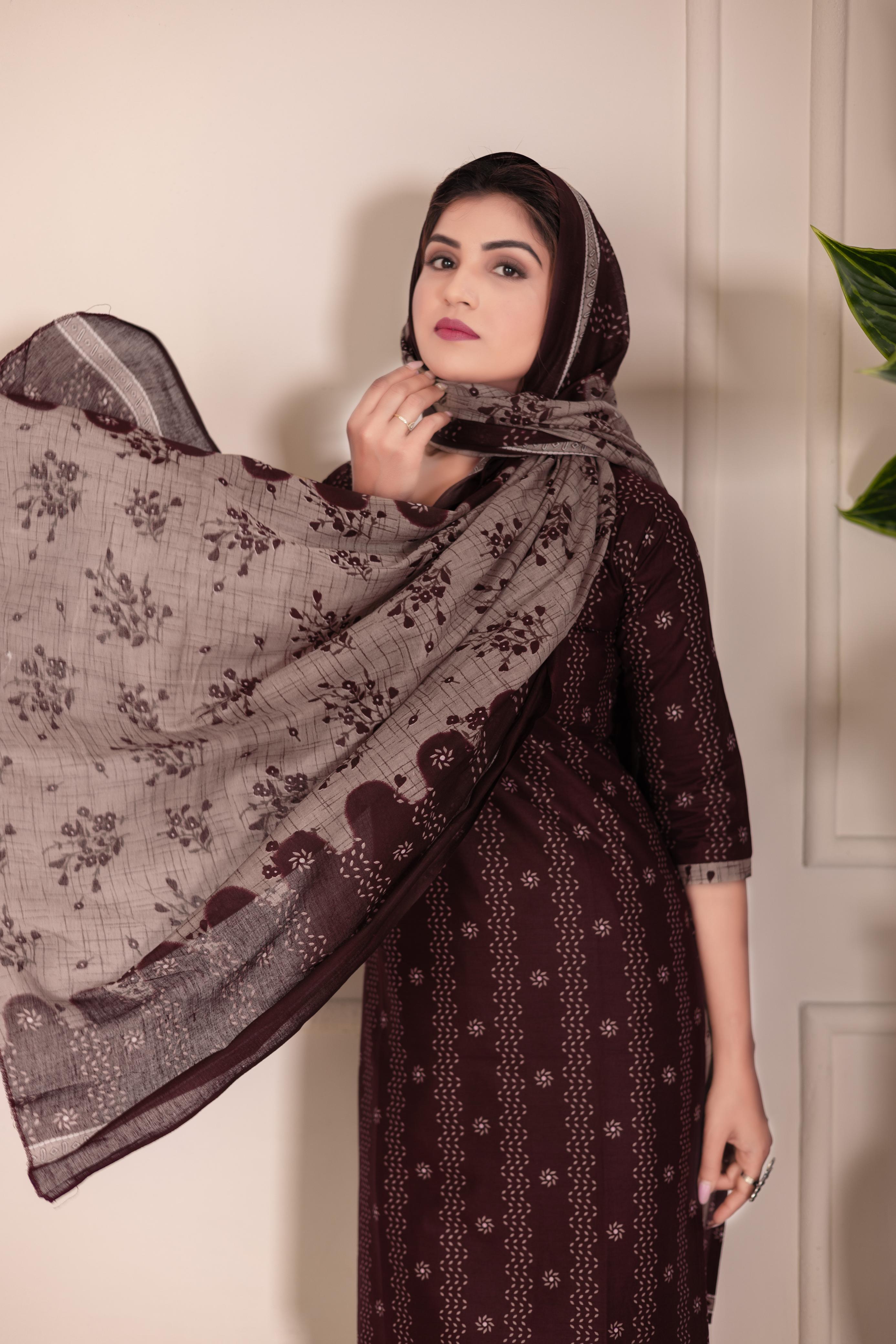 Wine Printed Patiala Suit Set
