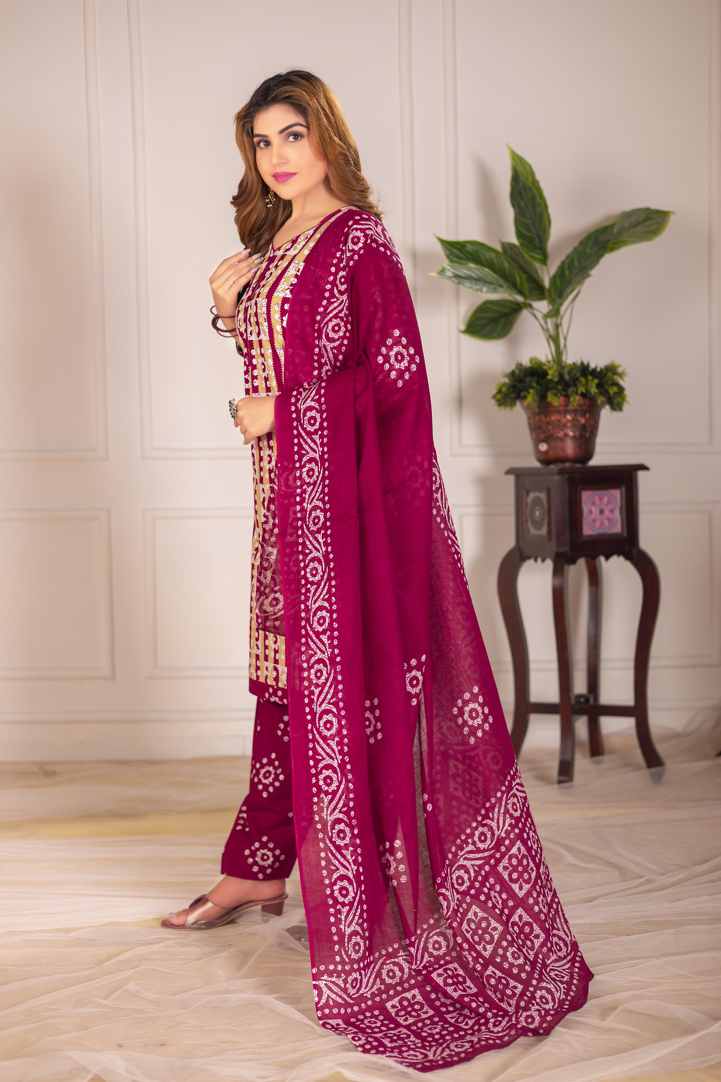 Magenta Traditional Print Patiala Suit Set