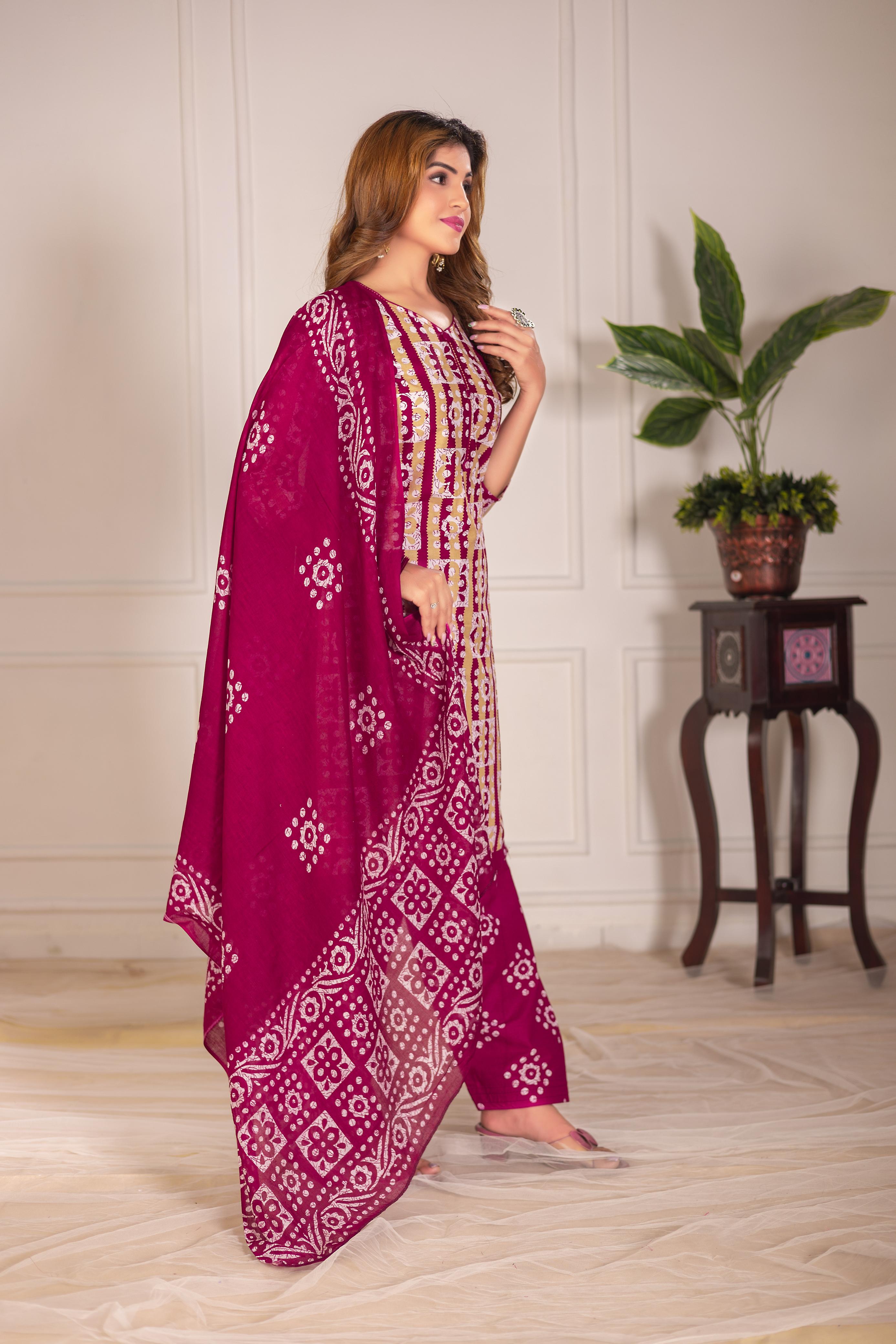 Magenta Traditional Print Patiala Suit Set