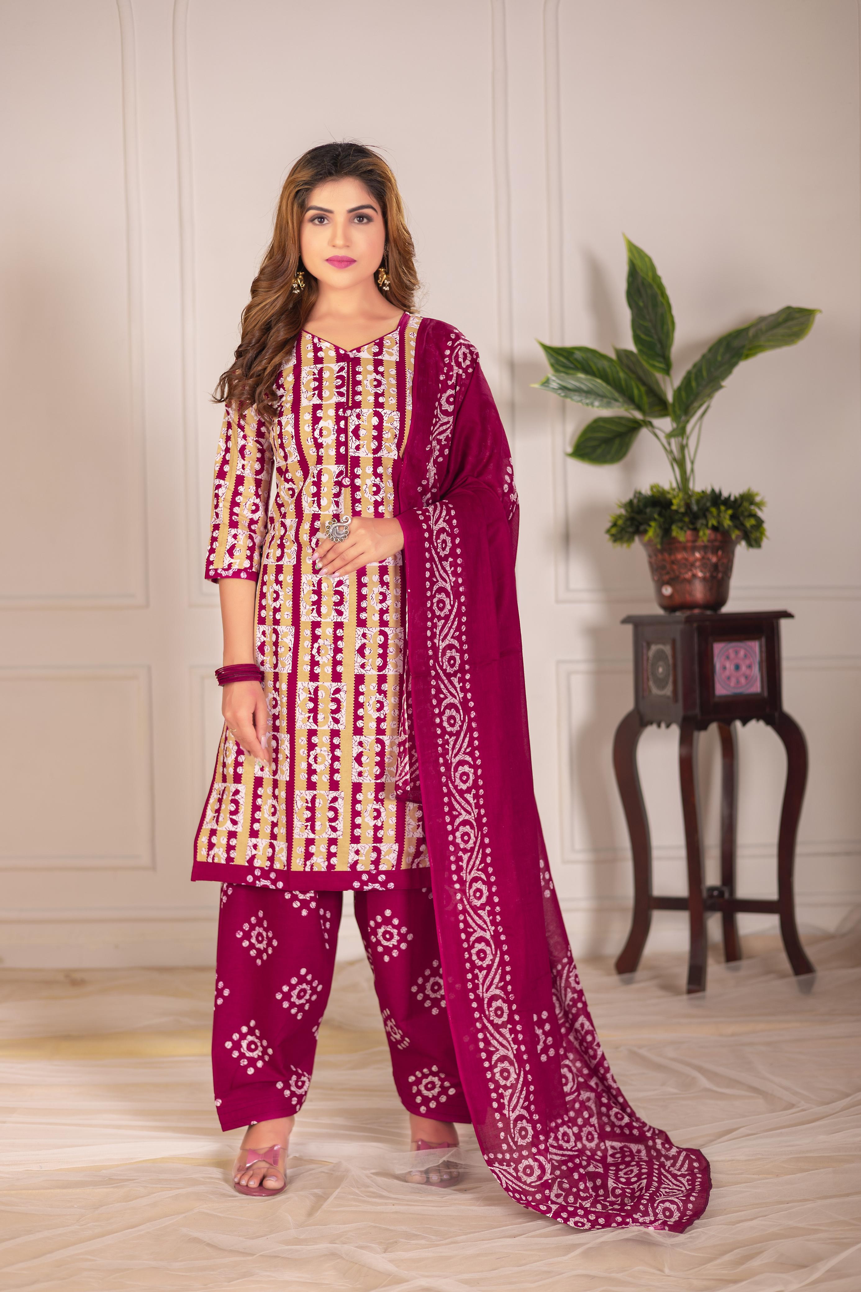 Magenta Traditional Print Patiala Suit Set