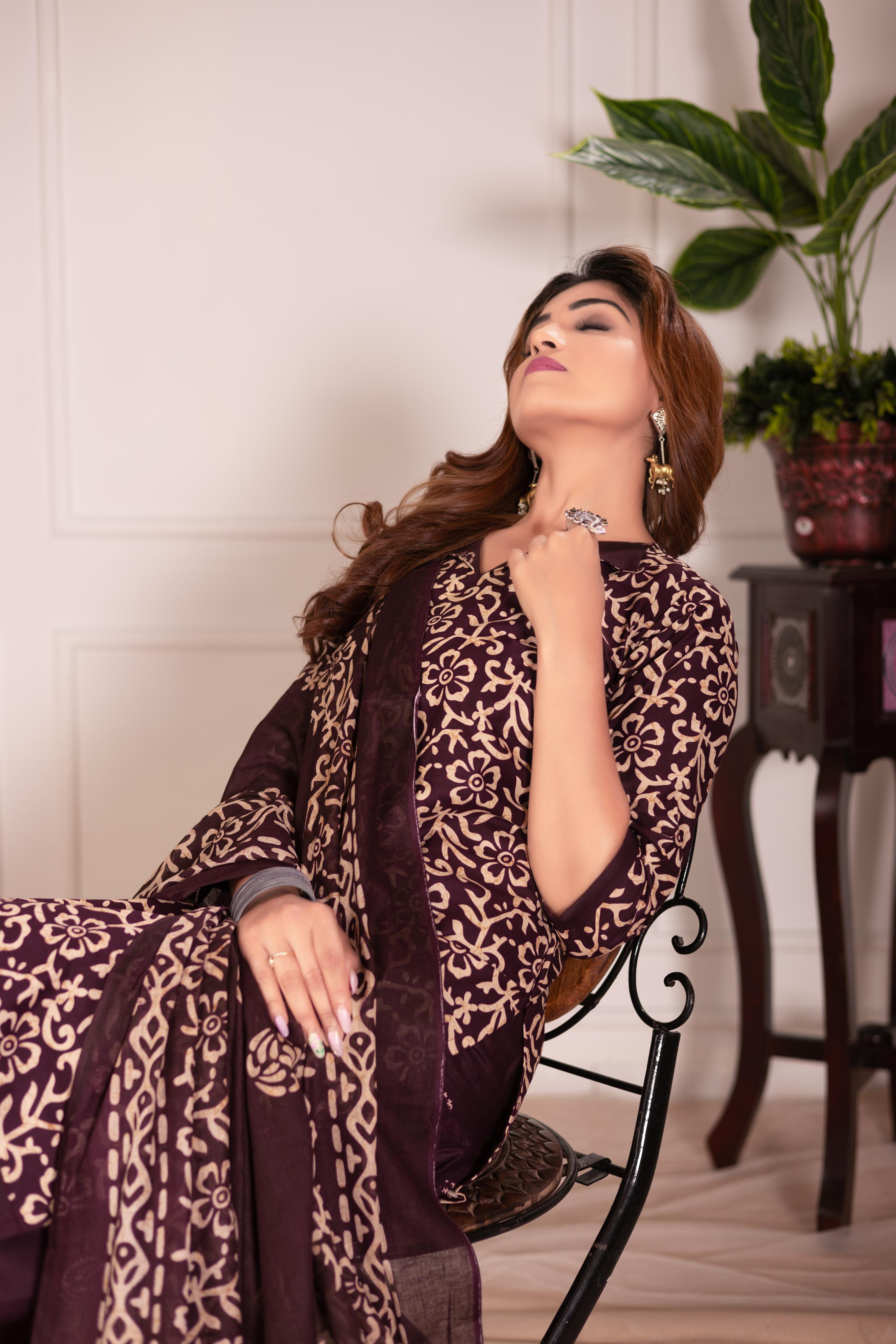 Chocolate Brown Printed Patiala Suit Set